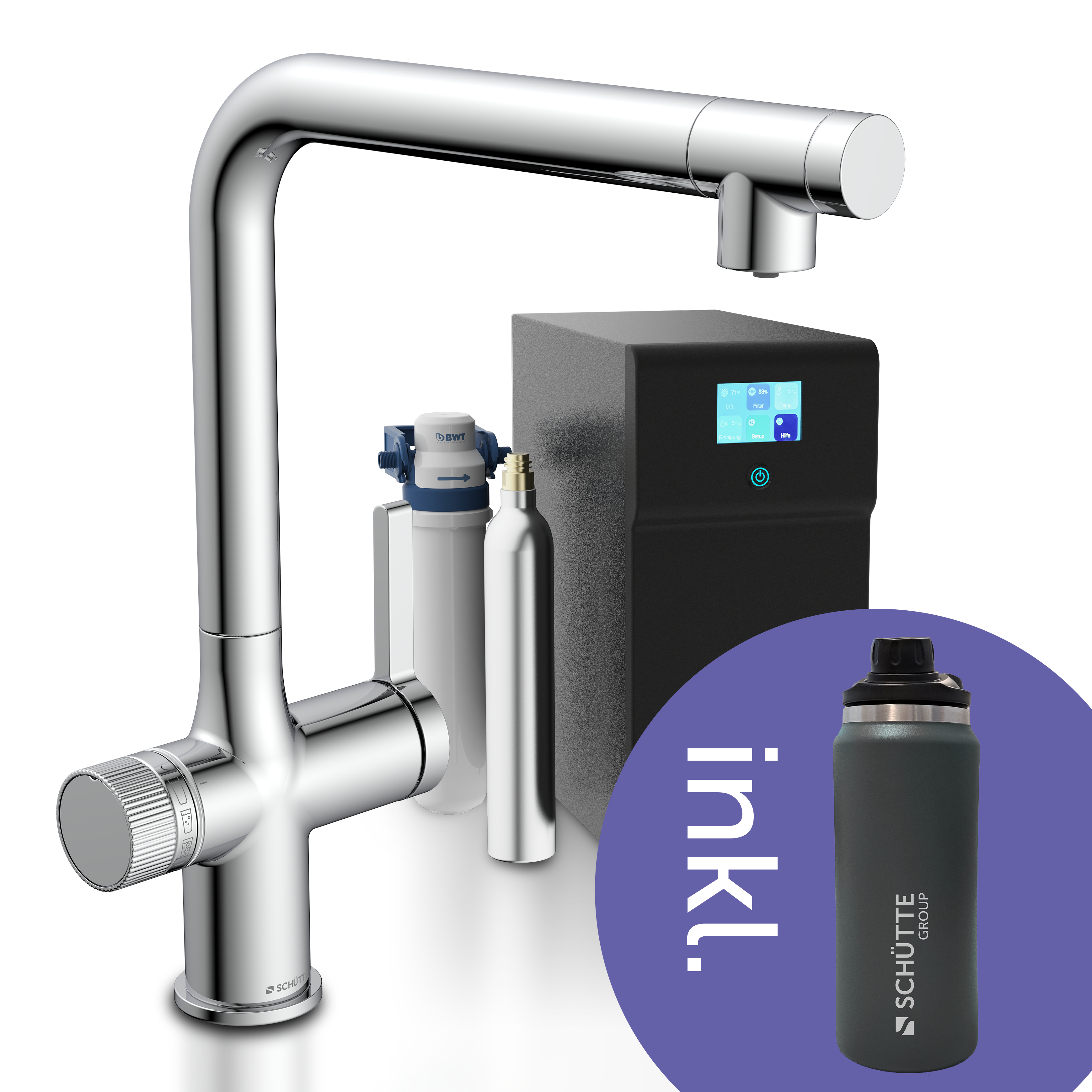 SCHÜTTE Küchenarmatur ""AQUADUCT" Sprudelwasser-Spültischarmatur", B/H/T: 5cm x 34cm x 29cm, silber, Küche, Armaturen, mit Kühlsystem, Filter,