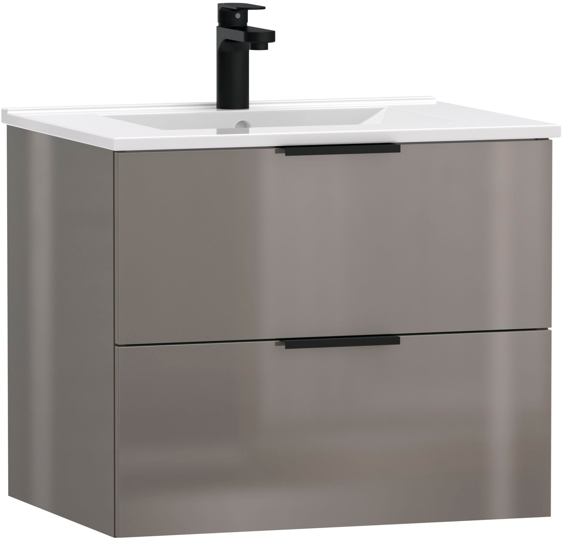 welltime Waschtisch "Athen Badezimmerschrank mit Softclose Funktion WC Bad 60 cm", Waschplatz mit 2 Schubladen und Wasch