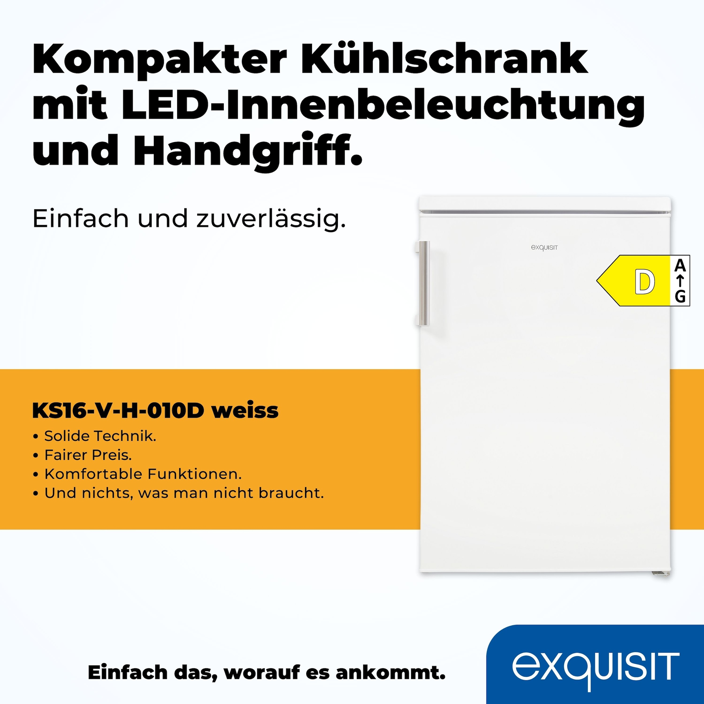 exquisit Kühlschrank »KS16-V-H-010D weiss«, Energieeffizienzklasse D, 133 Liter Nutzinhalt