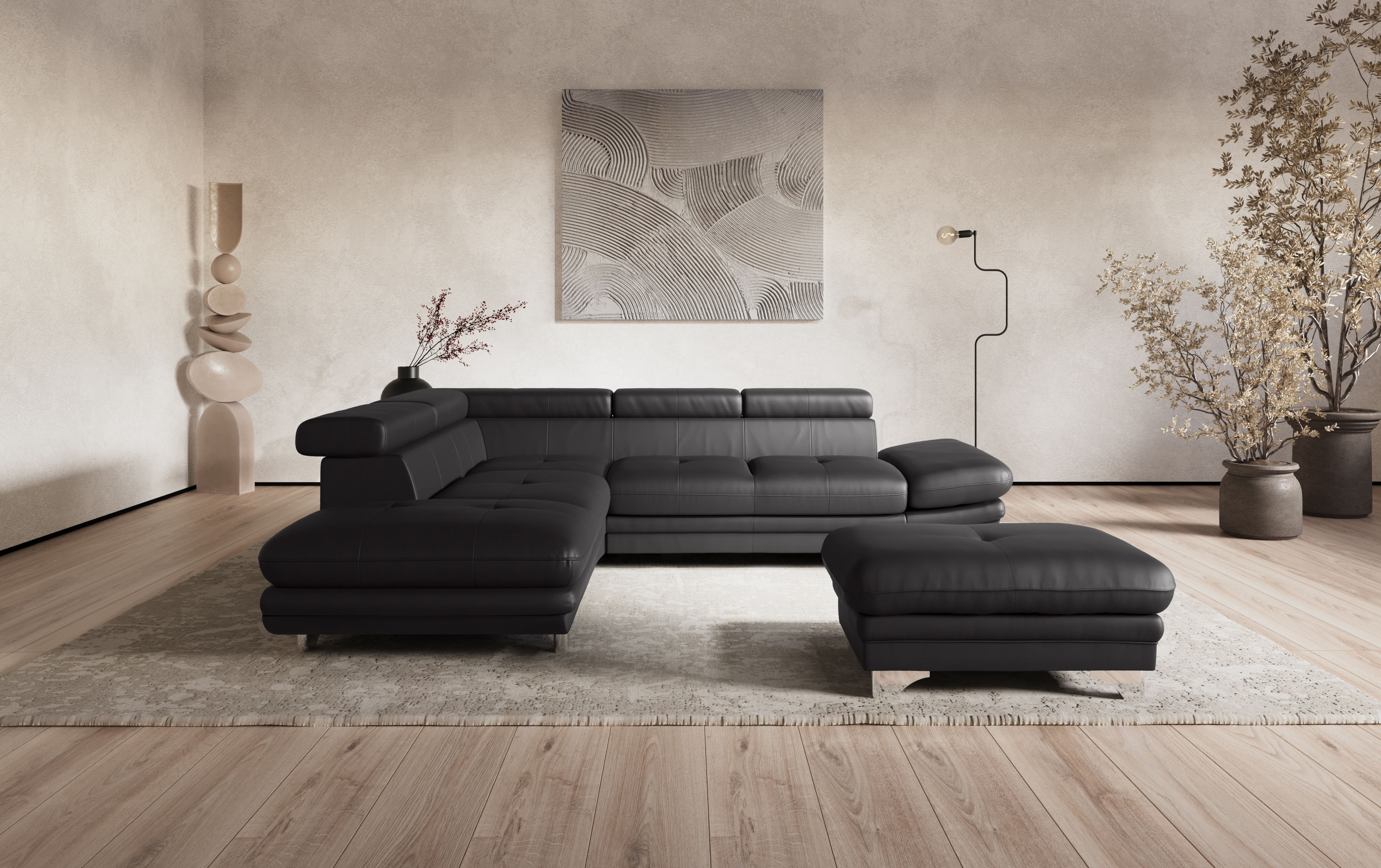 COTTA Ecksofa "Enterprise L-Form, B: 277 cm x L: 238 cm, bequeme Wellenunterfederung" Arm- & Kopfteilverstellung, optional Schlaffunktion