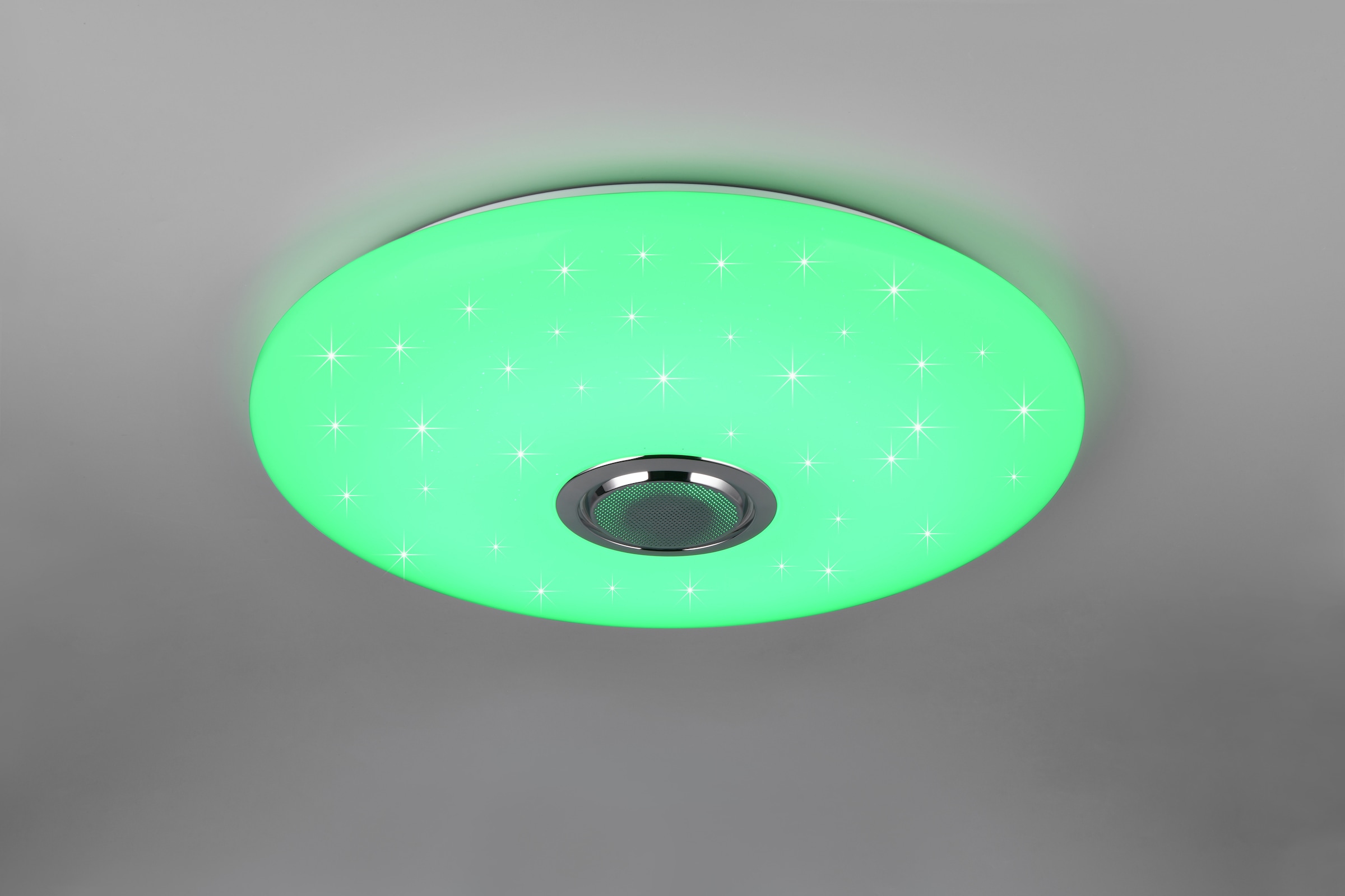 REALITY Leuchten LED Deckenleuchte »MUSICA, LED Deckenlampe mit Bluetooth Lautsprecher, Fernbedienung inkl«, 1 flammig, Leuchtmittel LED-Board | LED fest integriert, RGBW Farbwechsel mit Rainbow-Effekt, dimmbar, Timer, Starlight, Memory