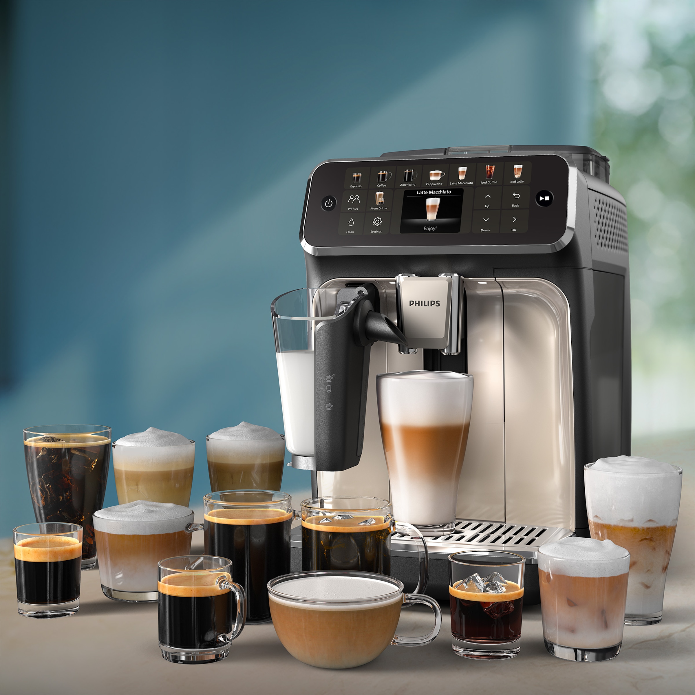 Philips Kaffeevollautomat »EP5547/90 5500 Series, 20 Kaffeespezialitäten (heiß oder eisgekühlt),«, LatteGo-Milchsystem, SilentBrew Technologie, Schwarz verchromt