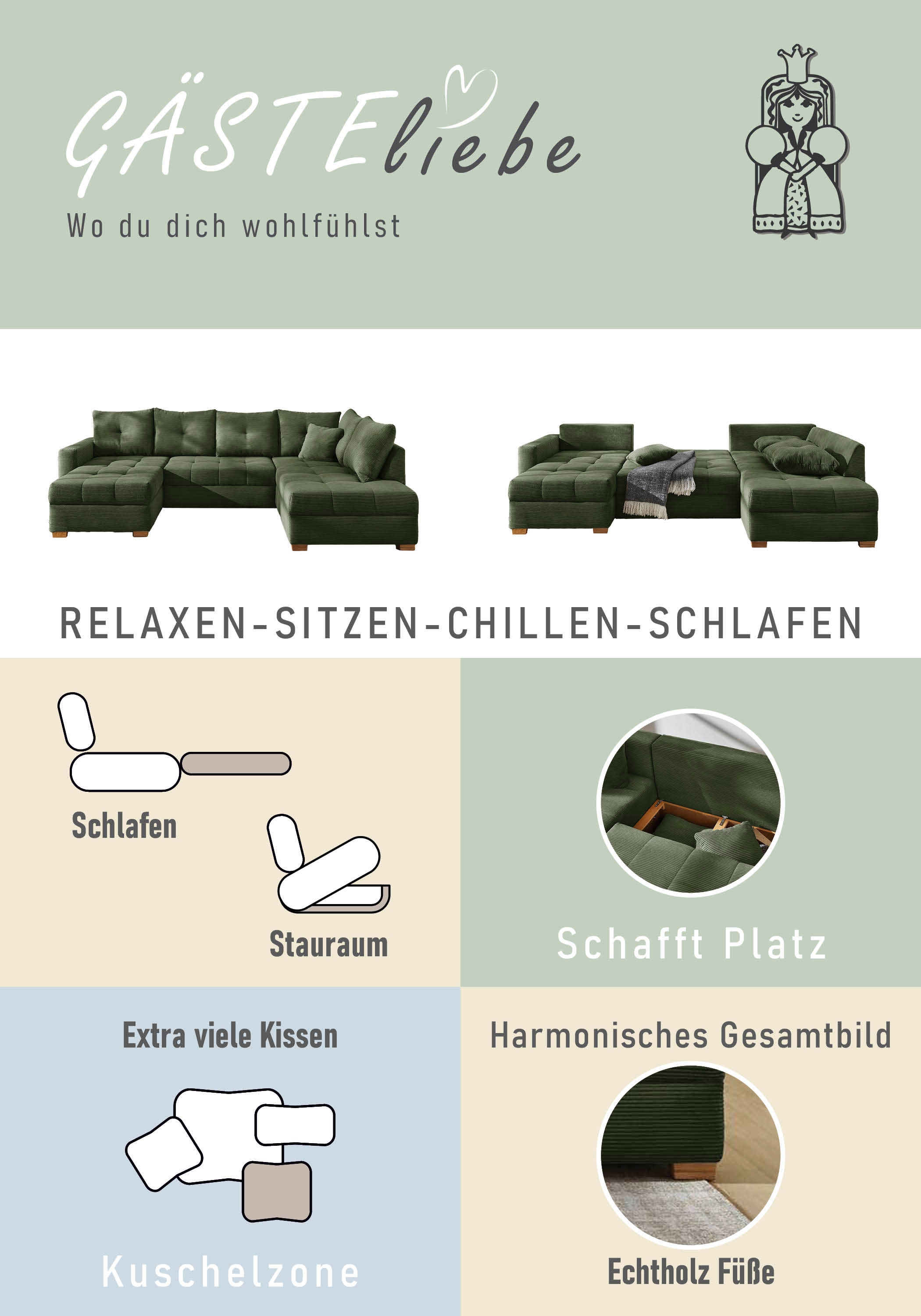 Jockenhöfer Gruppe Wohnlandschaft »Abby, inklusive Bettfunktion«, Bettkasten/Stauraum, Ottomane links oder rechts montierbar