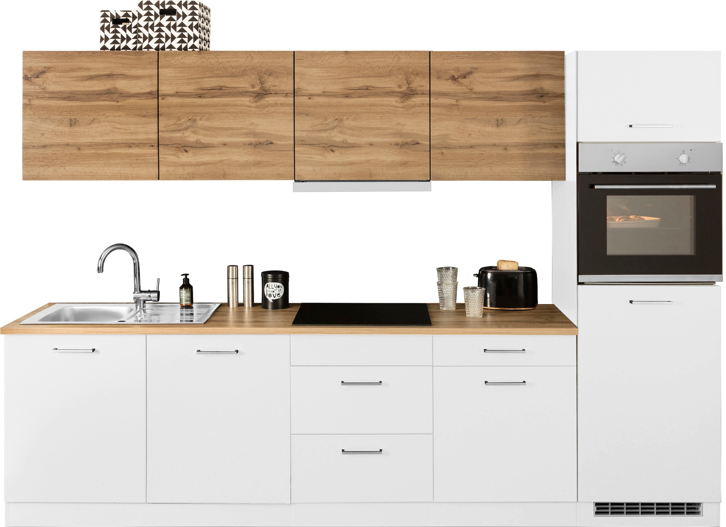 KOCHSTATION Küchenzeile »KS-Kehl«, mit E-Geräten, Breite 300 cm, inkl. Kühlschrank