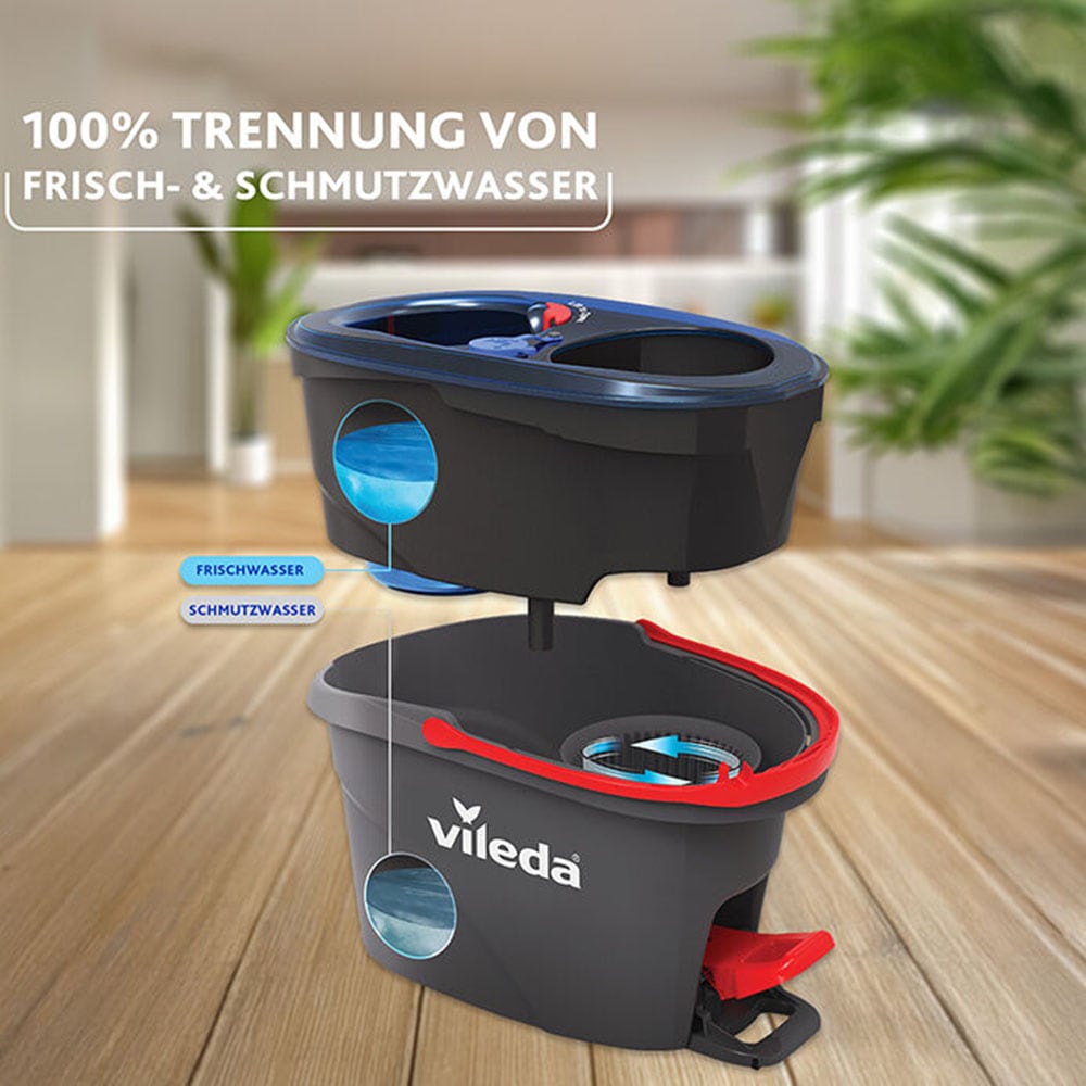 Vileda Bodenwischer-Set »Vileda H2PrO Spin Mop System«, (Set, 3 St.), Sauberes Wasser bei jedem Ausspülen