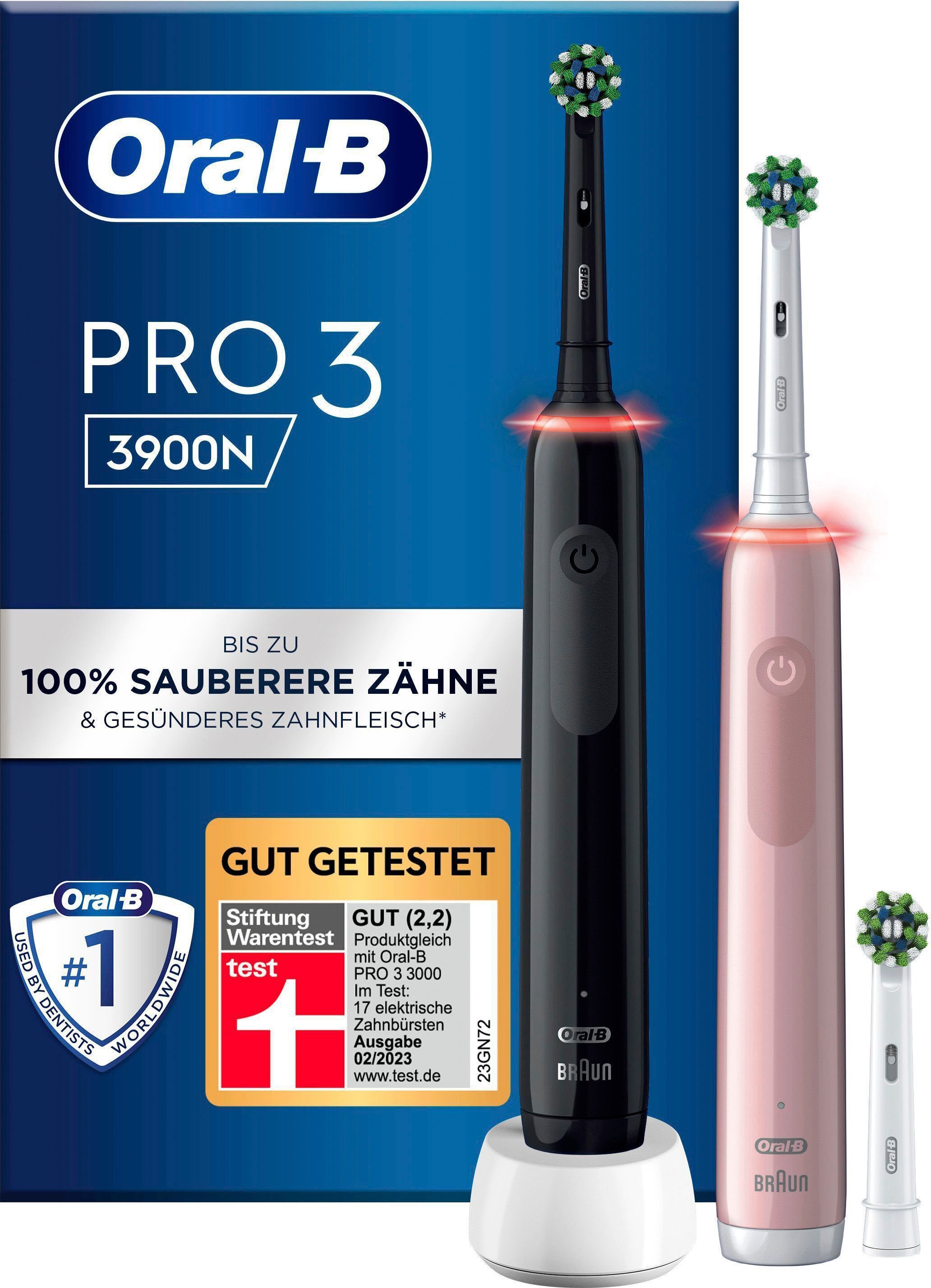 Oral-B Elektrische Zahnbürste »Pro 3 3900«, 3 St. Aufsteckbürsten, Doppelpack  3 Putzmodi | BAUR