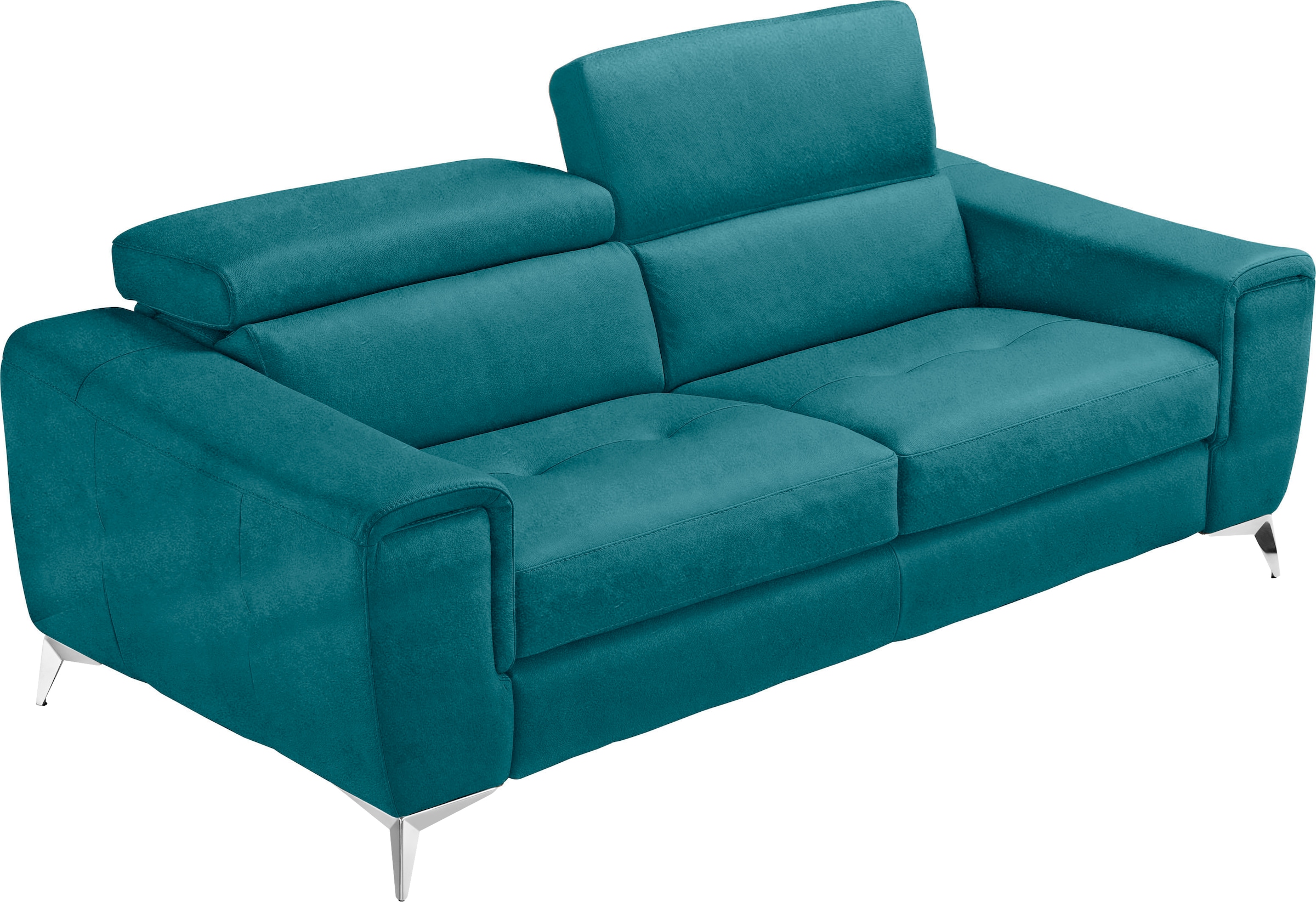 Egoitaliano Schlafsofa "Francine Designsofa, Loungesofa mit Dauerschlaffunktion, Breite 233 cm" mit Bettfunktion, Luxus-Microfaser BLUSH, teal, Fußfarbe chrom