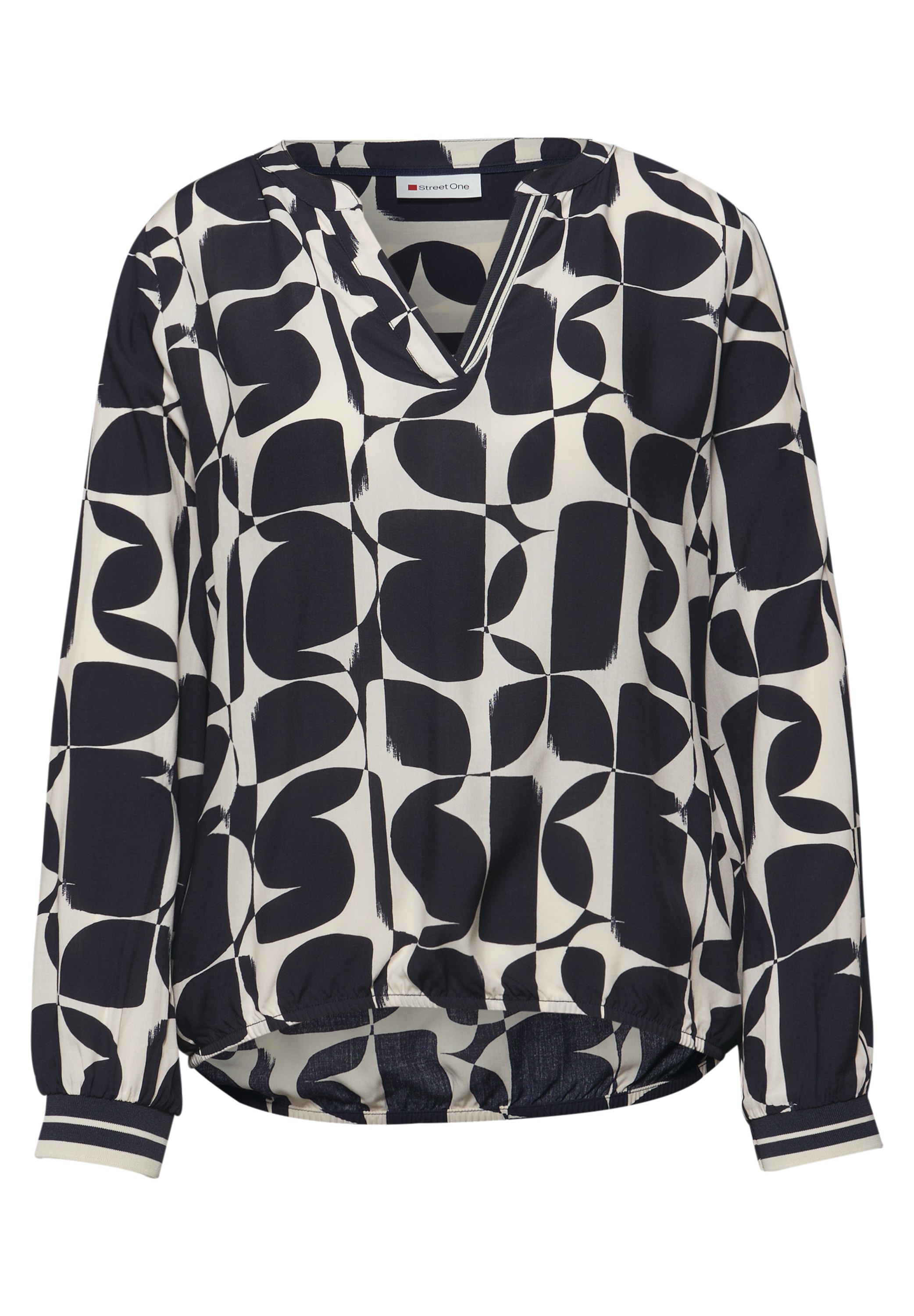 STREET ONE Langarmbluse mit grafischem Muster und Tape-Details