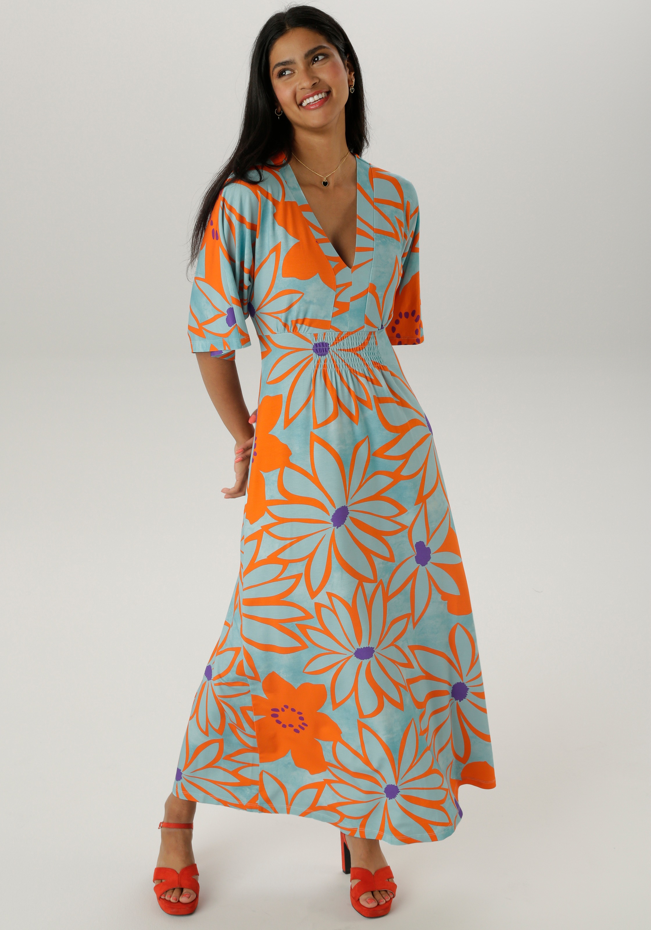 Aniston SELECTED Maxikleid mit weiten, 3/4-langen Ärmeln günstig online kaufen