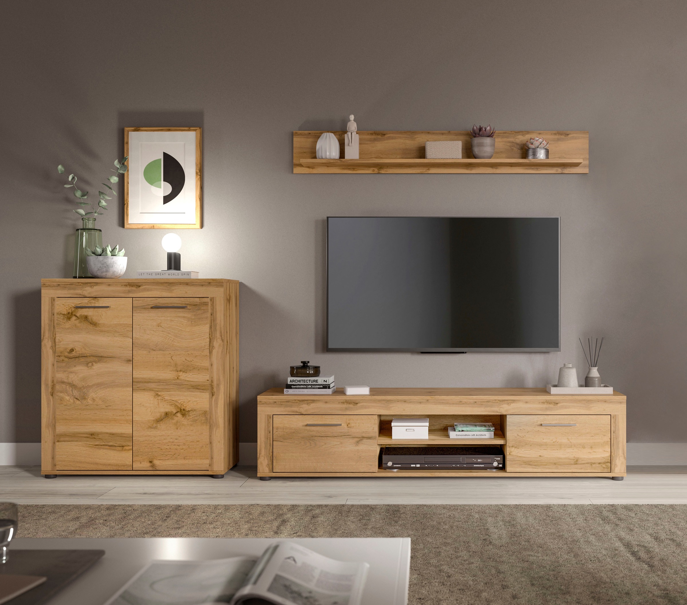 OTTO home Wohnwand "AOSTA, Breite 255cm, 3-teilige Wohn-Kombination" bestehend aus: Highboard, Lowboard, Wandboard, 3 Stk. tlg.