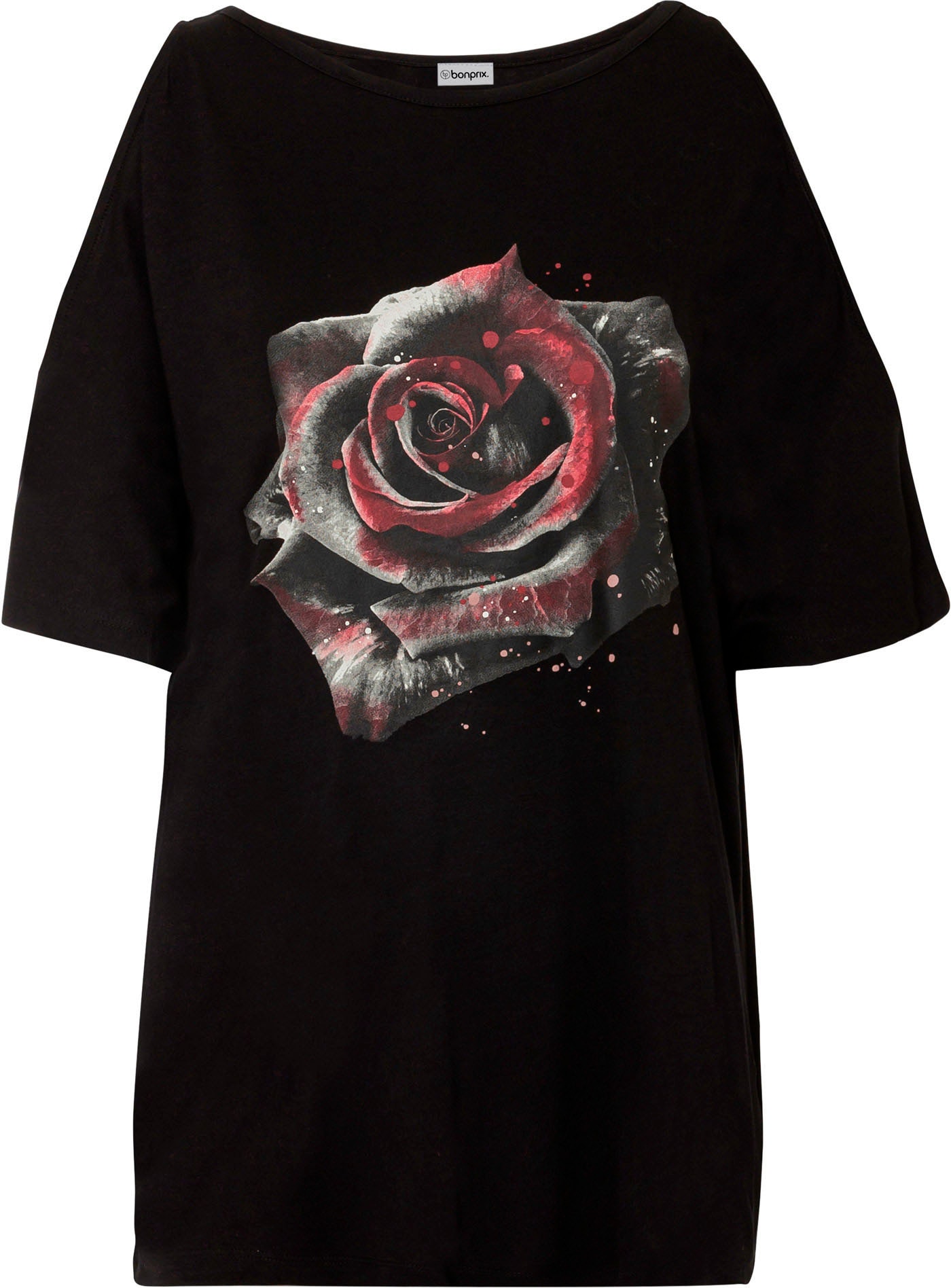 bonprix T-Shirt »Cold-Shoulder-Shirt aus Viskose« Cold-Shoulder-Design, Halbarm, lässige Passform, mit Blumen-Print