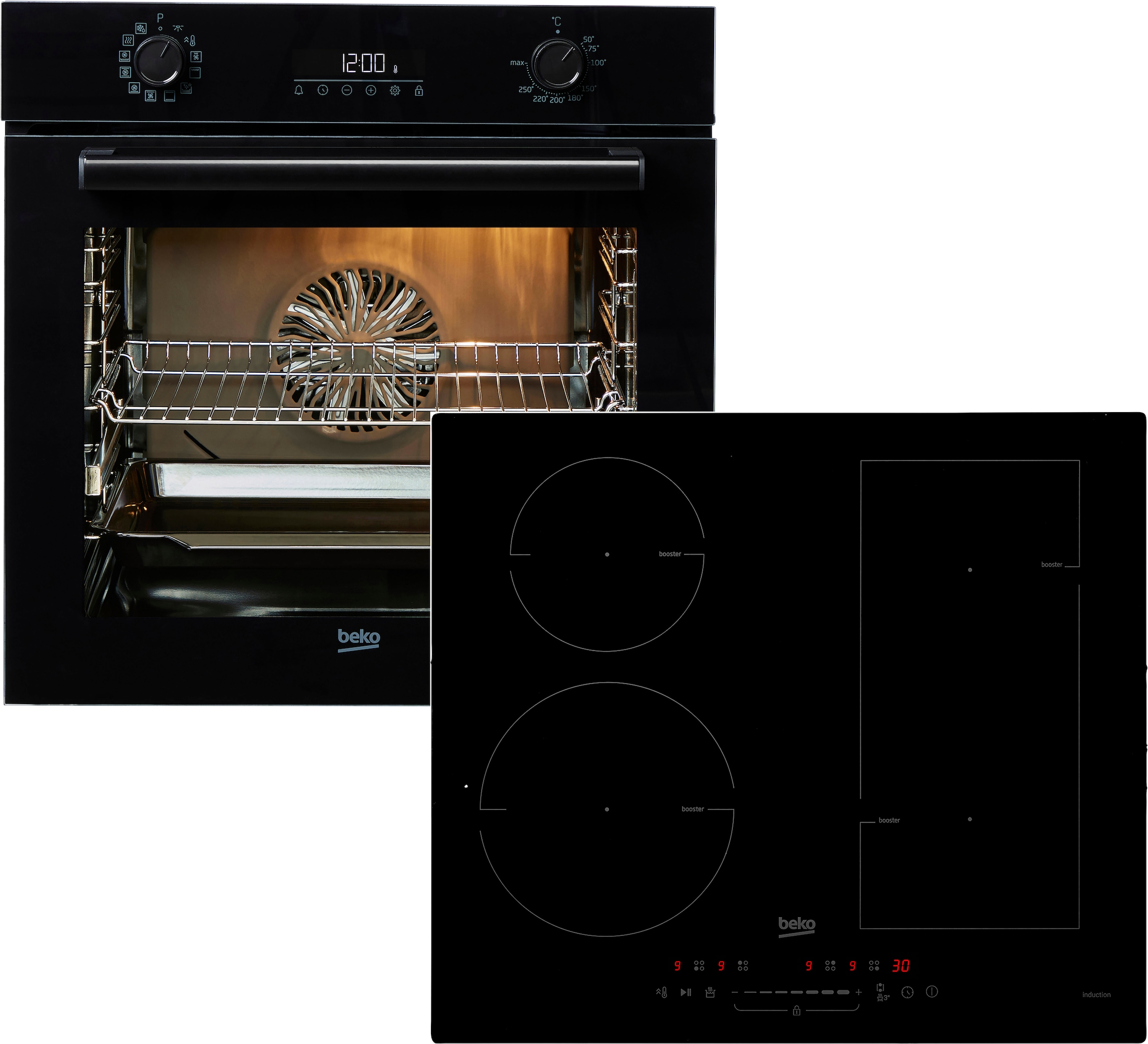 BEKO Backofen-Set "Elbe" mit 1-fach-Teleskopauszug Hydrolyse Set, 2 Stk. tlg. Mit AirFry knusprig frittieren im Ofen – ganz ohne zusätzliches Fett