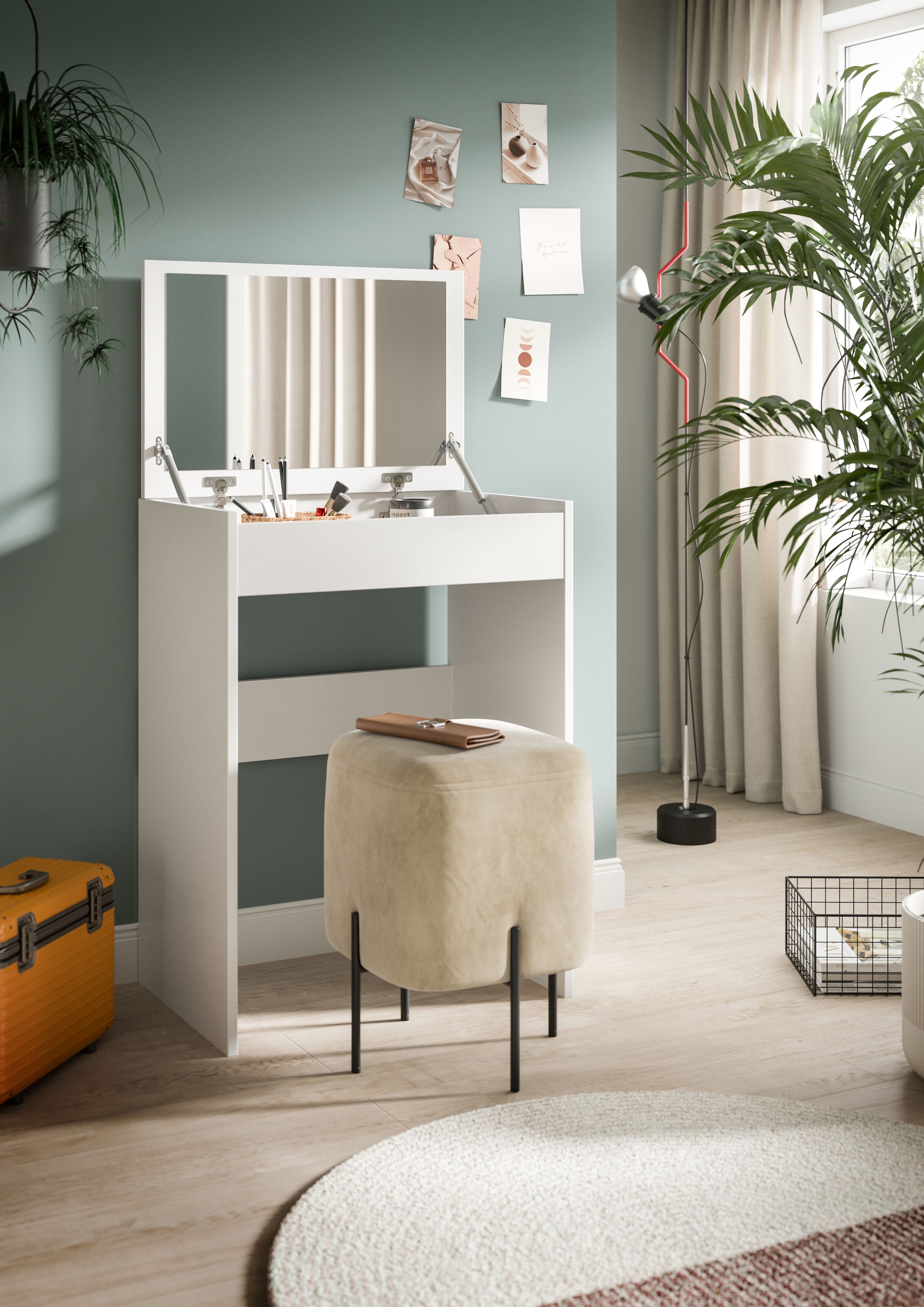 welltime Schminktisch »MIRA, Breite 62cm, aufklappbar mit Innenspiegel & Stauraumfach« Kosmetiktisch, Frieserkommode, Schreibtisch, Home-Office-Schreibtisch