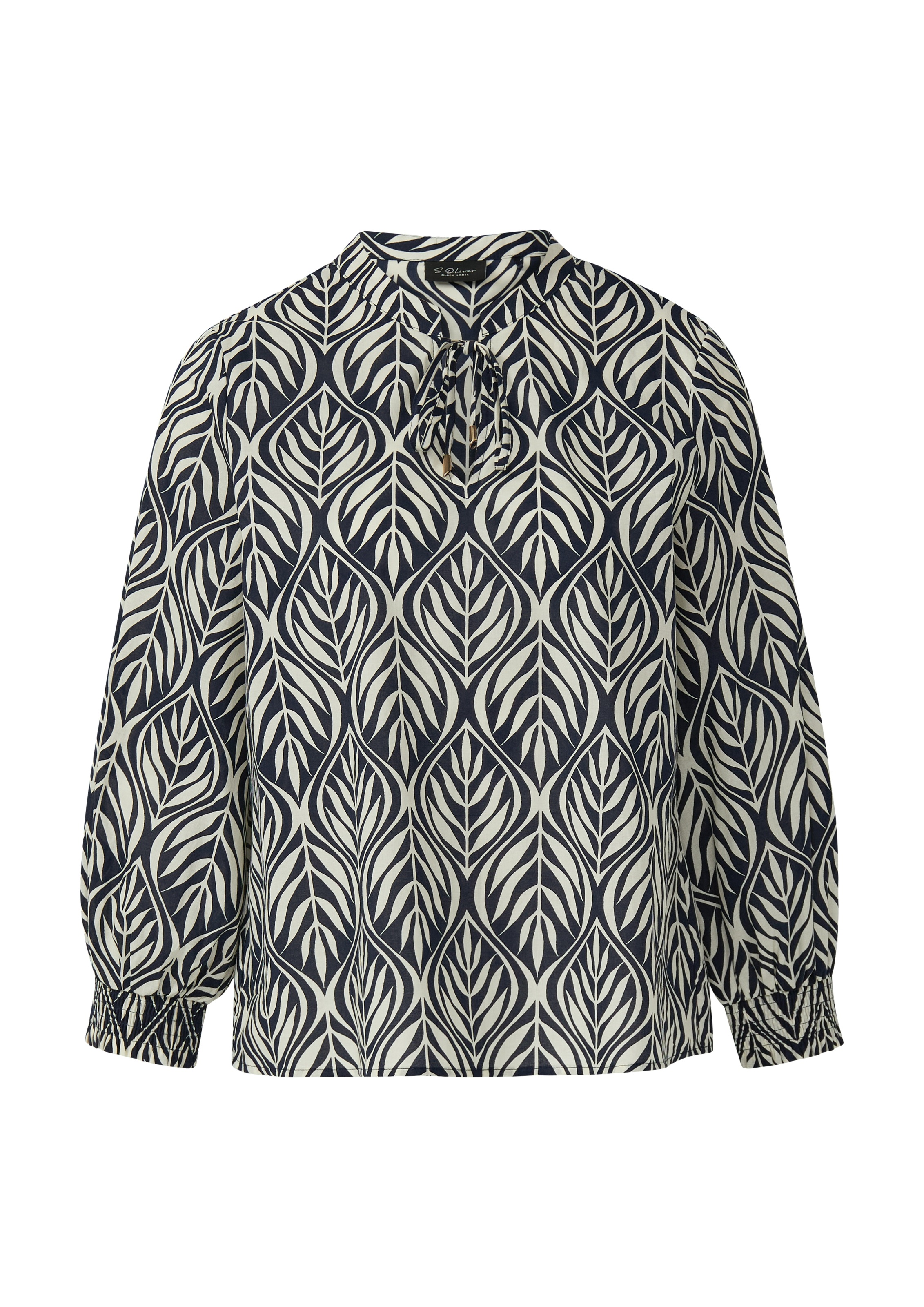 Langarmbluse S.OLIVER BLACK LABEL, Damen, Gr. 40, blau, Web, Obermaterial: 100% Baumwolle, bedruckt, regular fit taillenbedeckt, elastischer Bund, Blusen, mit All-Over Print 3