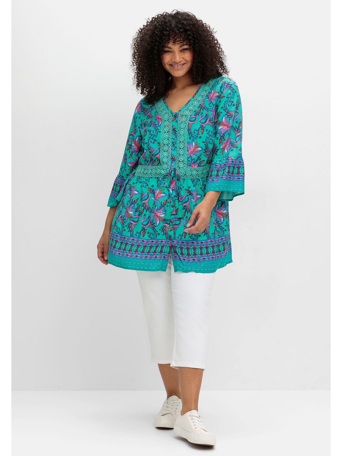 sheego by Joe Browns Longbluse »Große Größen«, im Boho-Stil, mit Trompetenärmeln