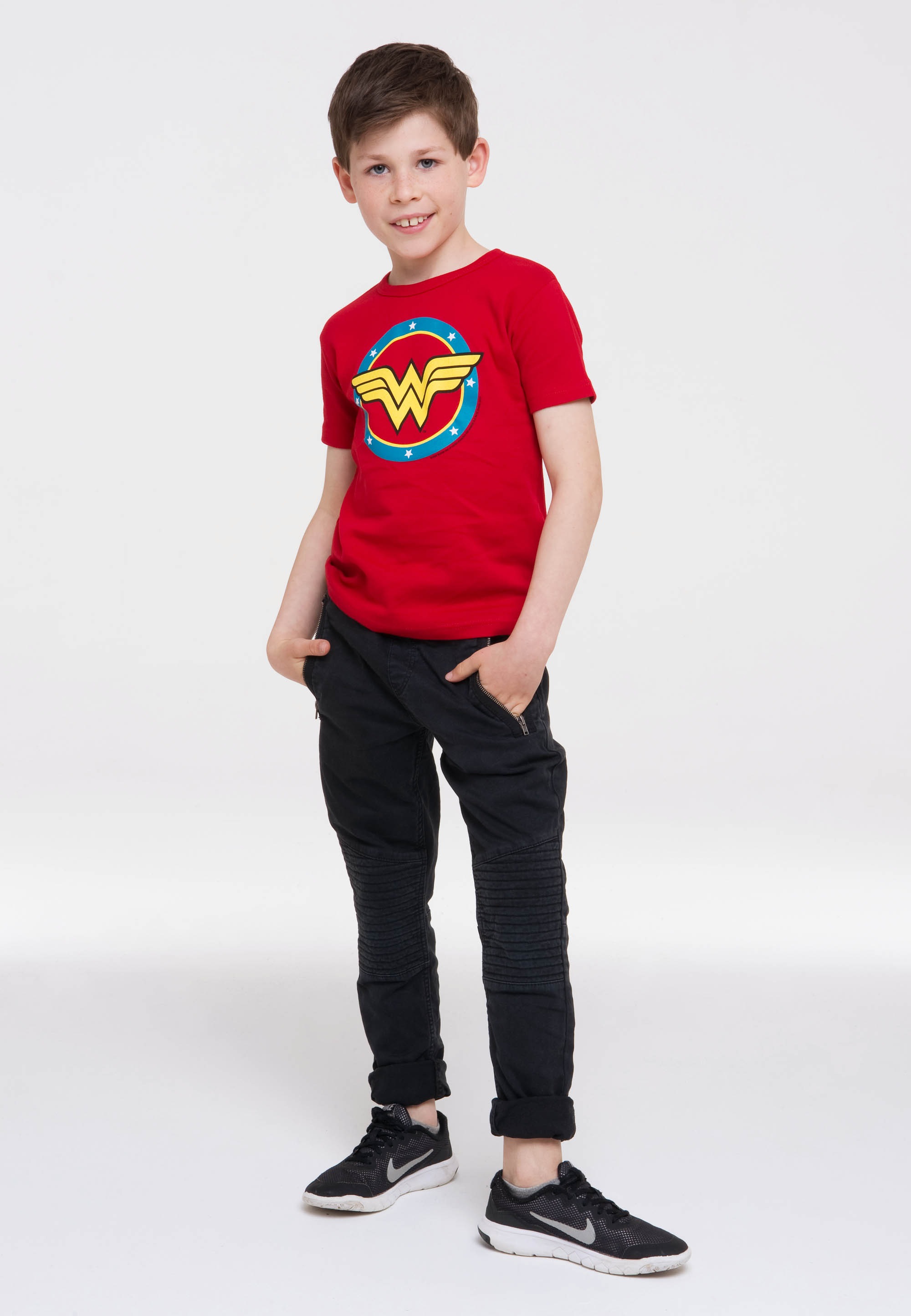 T-Shirt LOGOSHIRT "DC - Wonder Woman Logo Circle", Mädchen, Gr. 92/98, rot, 100% Baumwolle, bedruckt, normal, Rundhals, Shirts T-Shirt, mit Wonder Woman-Logo 3