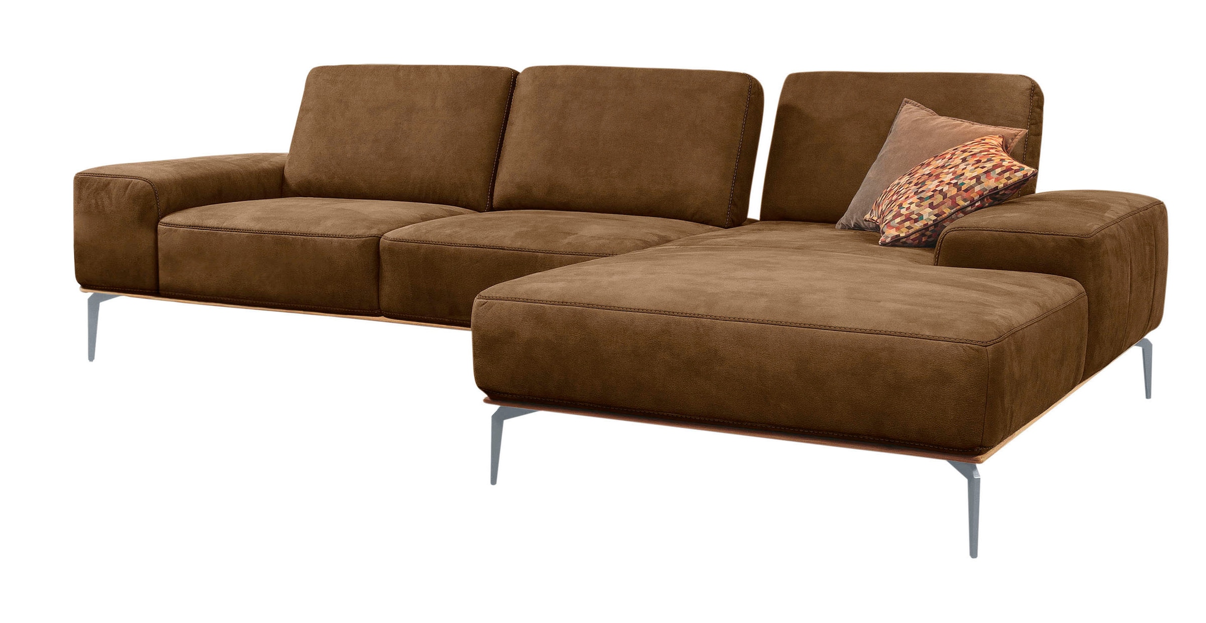 W.SCHILLIG Ecksofa »run, Designsofa mit tollem Sitzkomfort, bequem, L-Form«, mit elegantem Holzsockel, Füße in Silber matt, Breite 319 cm