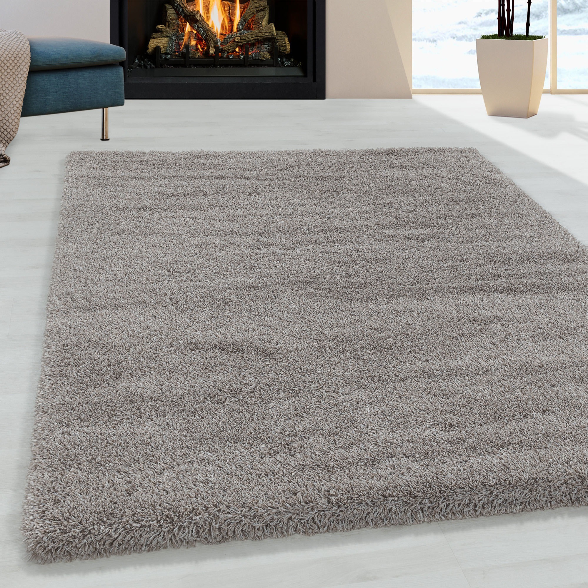 Hochflor-Teppich AYYILDIZ TEPPICHE "FLUFFY 3500", beige, B:280cm H:50mm L:370cm, Polypropylen (PP), Teppiche, Langflor, Shaggy, uni, robust, auch in rund erhältlich, Wohnzimmer