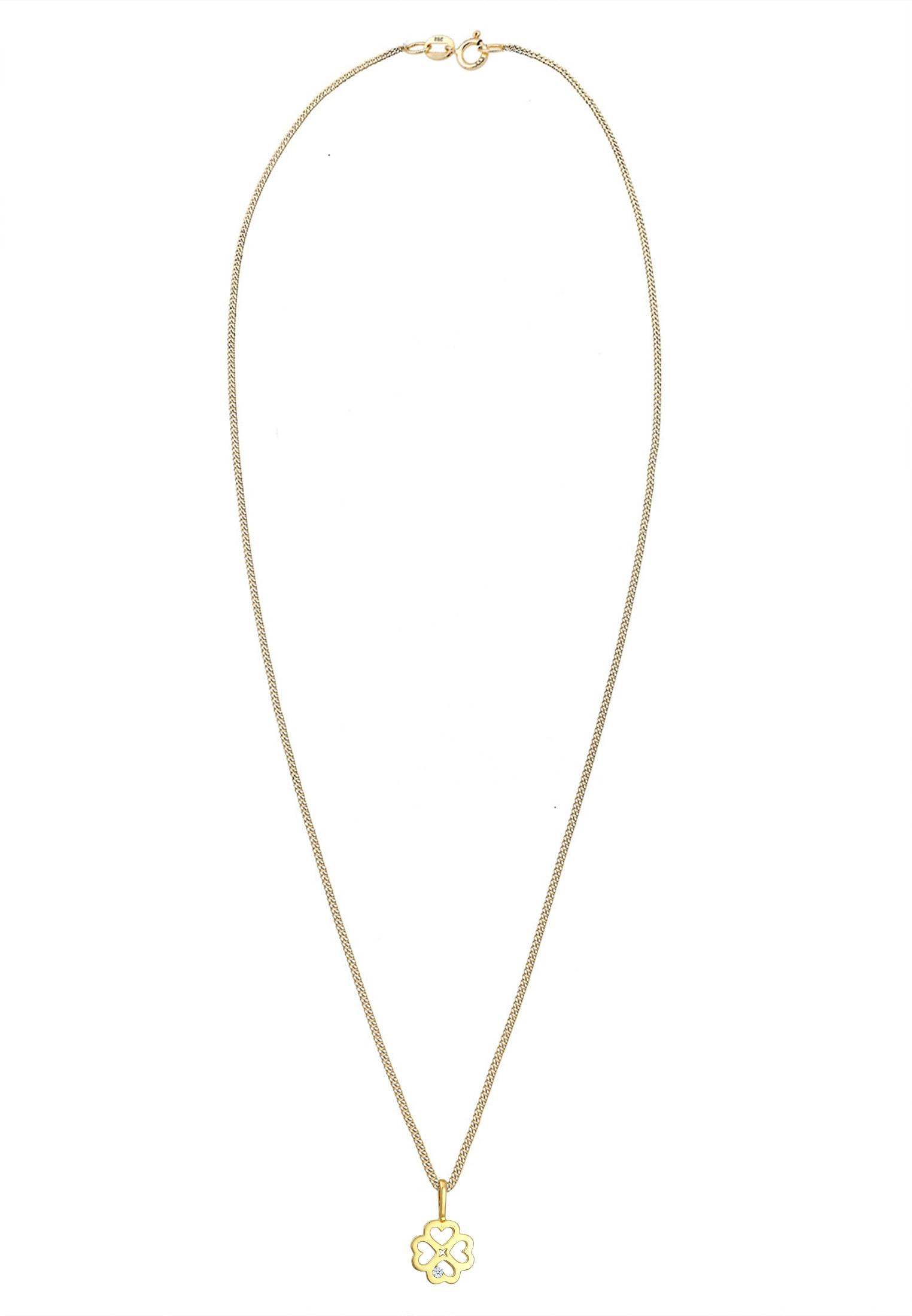 Elli DIAMONDS Silberkette »Halskette Kleeblatt Diamant Weiß Brillantschliff (0.015 ct) 585 Gelbgold«