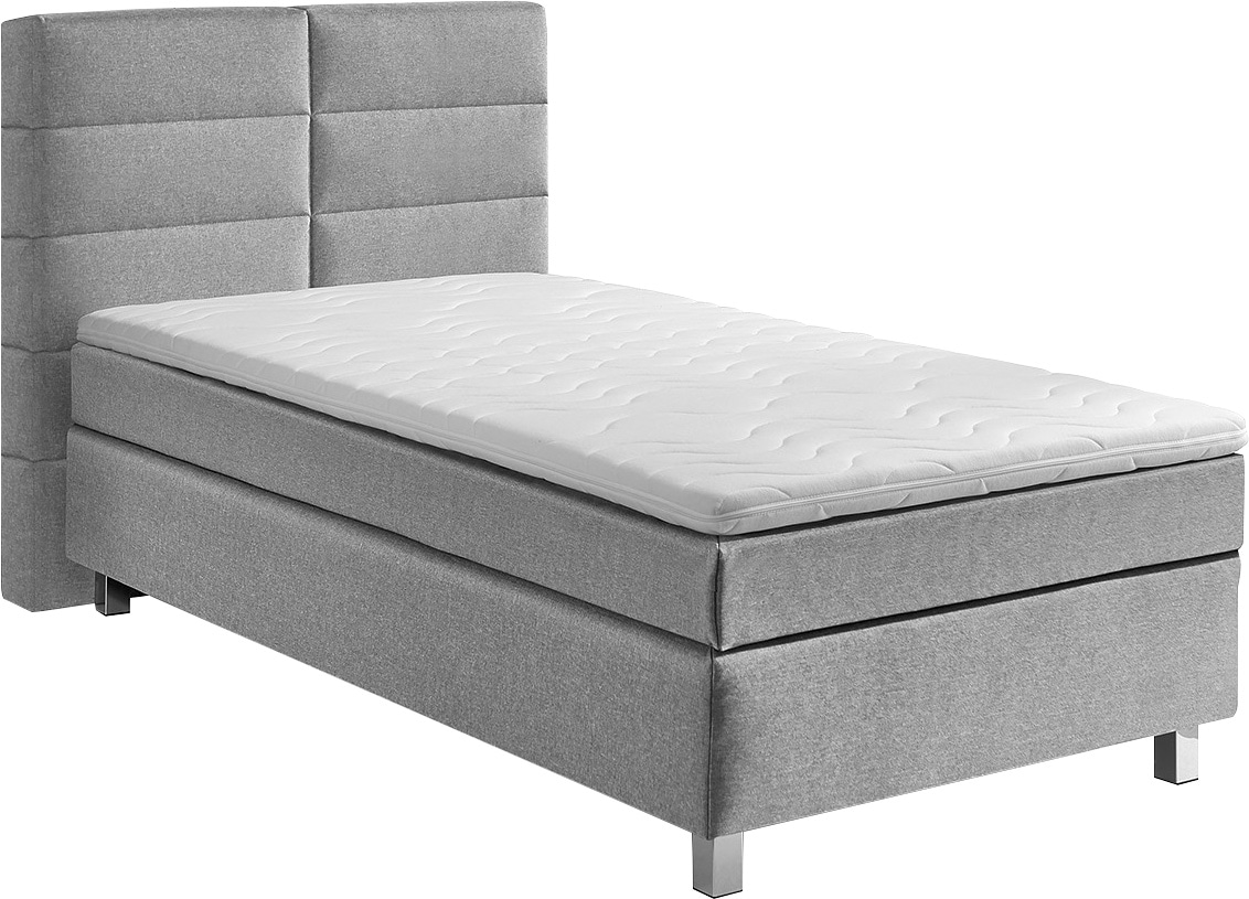 Boxspringbett, grau, B:105cm L:210cm, Bezug: 100% Polyester;Polsterung: 100% Polyester, WESTFALIA SCHLAFKOMFORT, Komplettbetten, Boxspringbett, wahlweise mit Kaltschaum-Topper