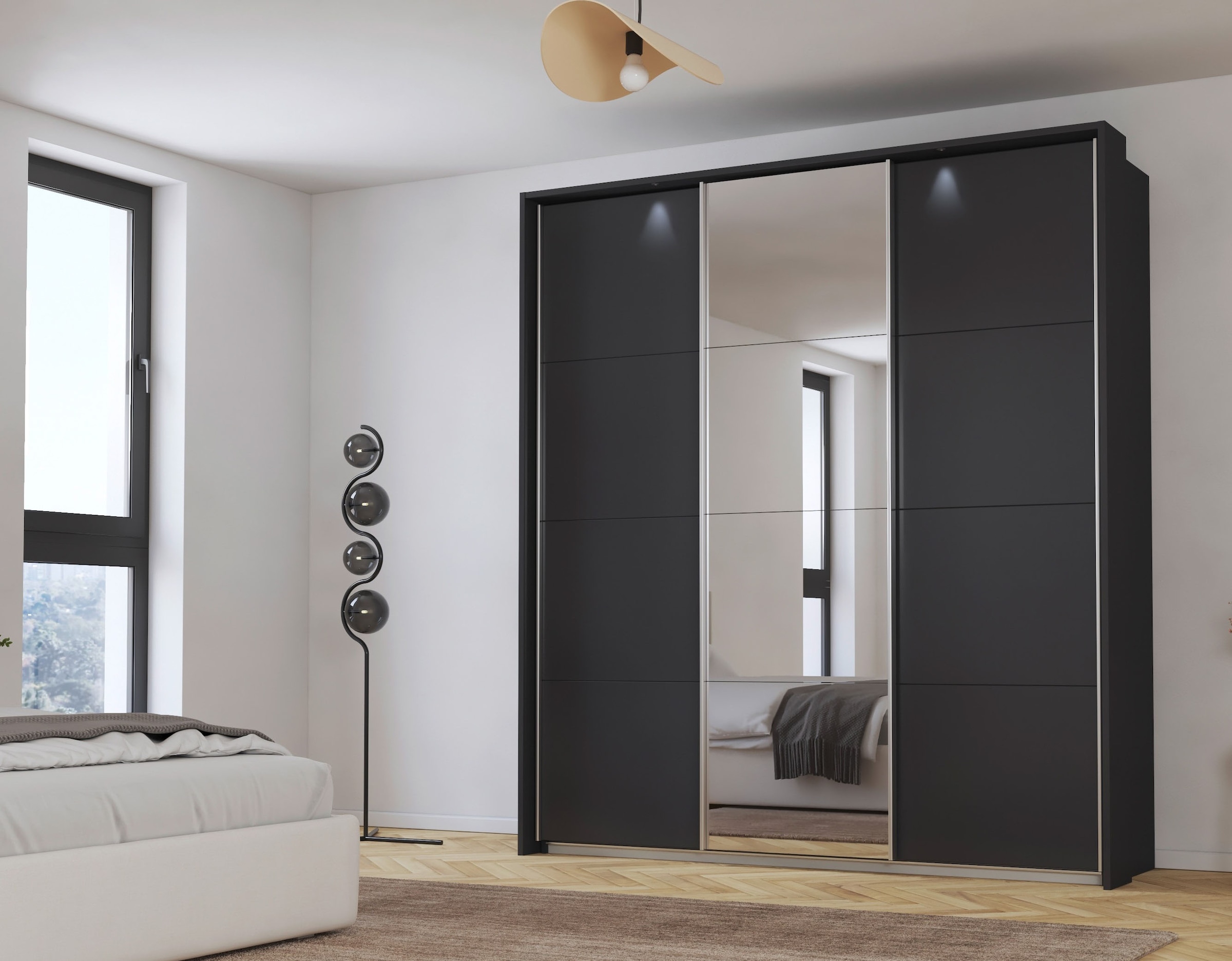 rauch Schwebetürenschrank »Kleiderschrank Schrank Garderobe CORTONA mit Passepartout«, und optionaler Beleuchtung inkl. Inneneinteilung 2 Boxen und Böden