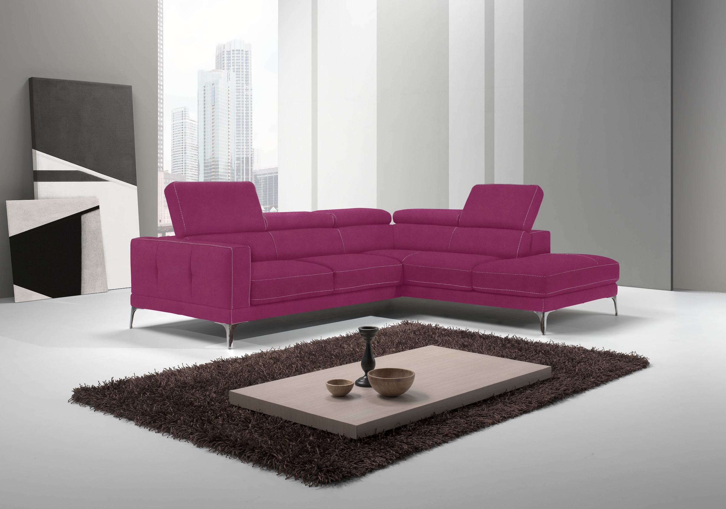 Egoitaliano Ecksofa "Claudie, Designsofa mit extrakomfortablem Sitzkomfort, L-Form" Inkl. Kopfteilverstellung, L-Form