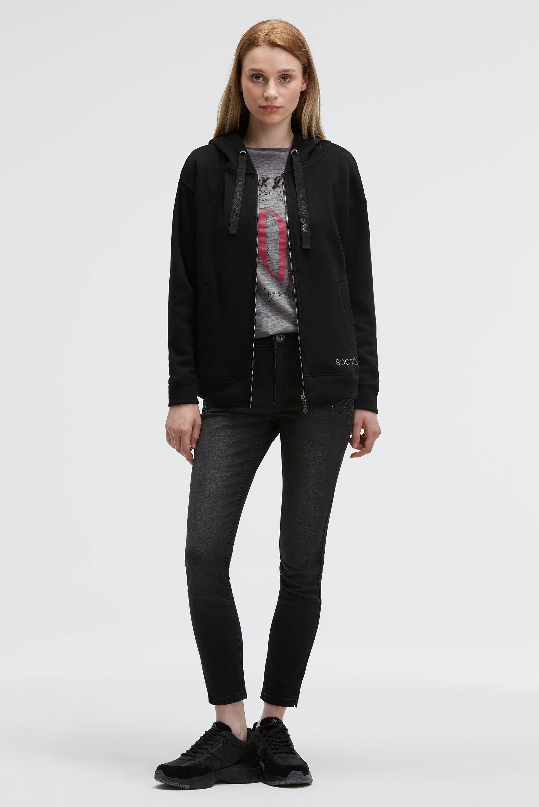 SOCCX Kapuzensweatjacke mit Glitzersteinchen