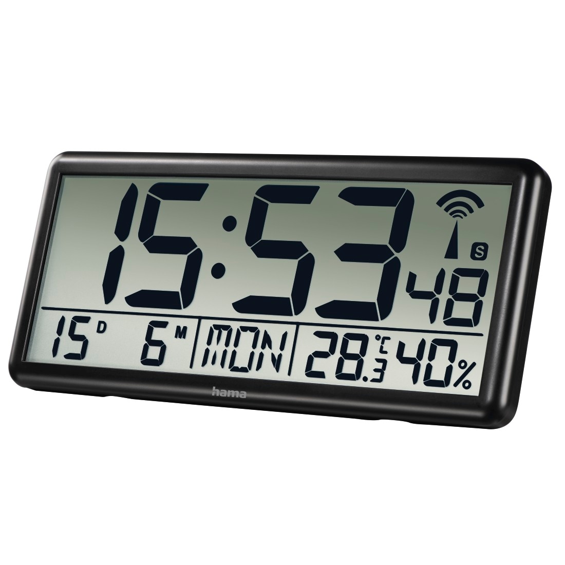 Hama Funkwanduhr »Funkwandhuhr Wanduhr Jumbo DFC Digital extragroße Anzeige«, Kalender Temperatur