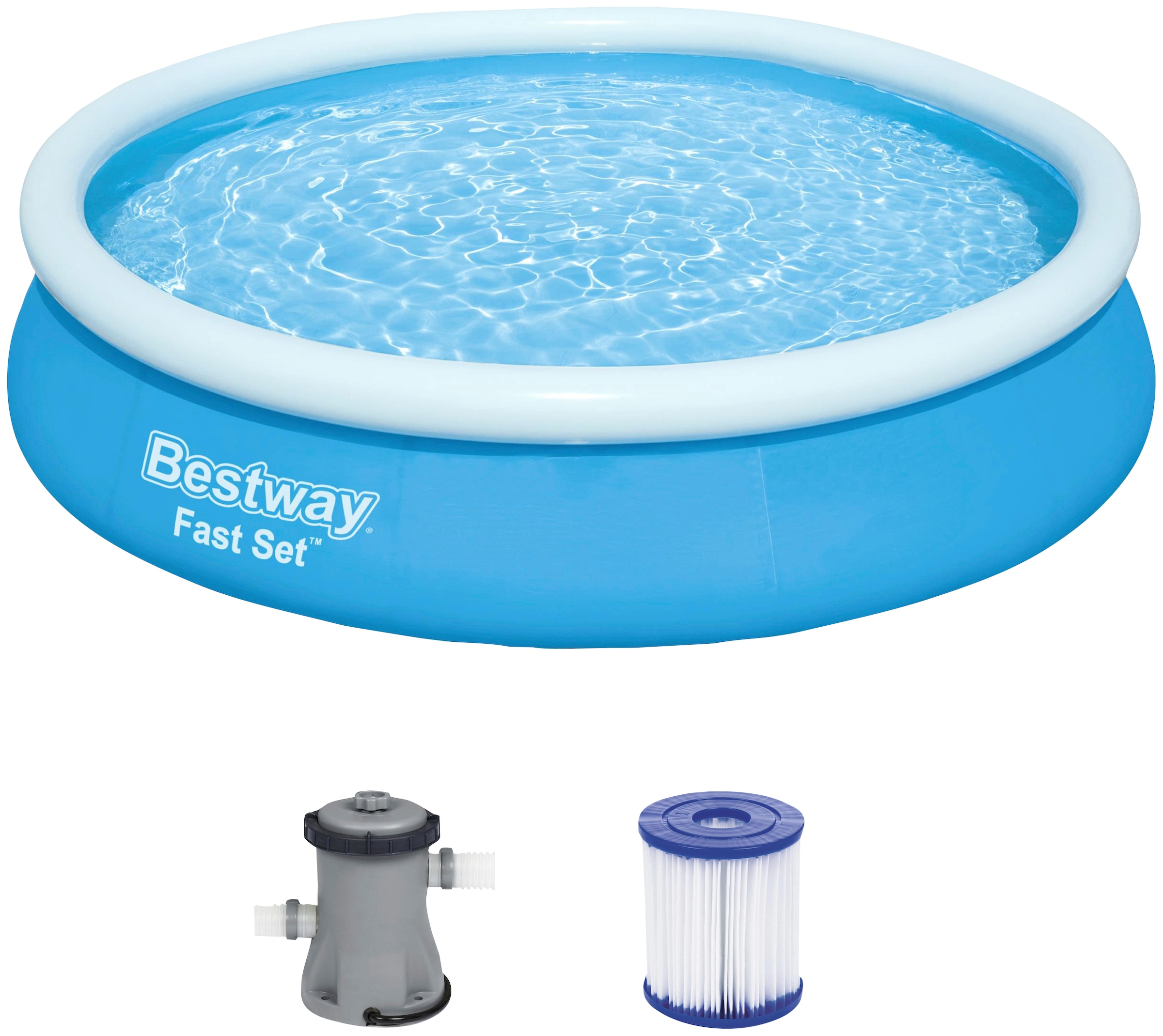 Bestway Quick-Up Pool »Fast Set™«, (Set, 3 tlg.), ØxH: 366x76 cm, mit Kartuschenfilterpumpe