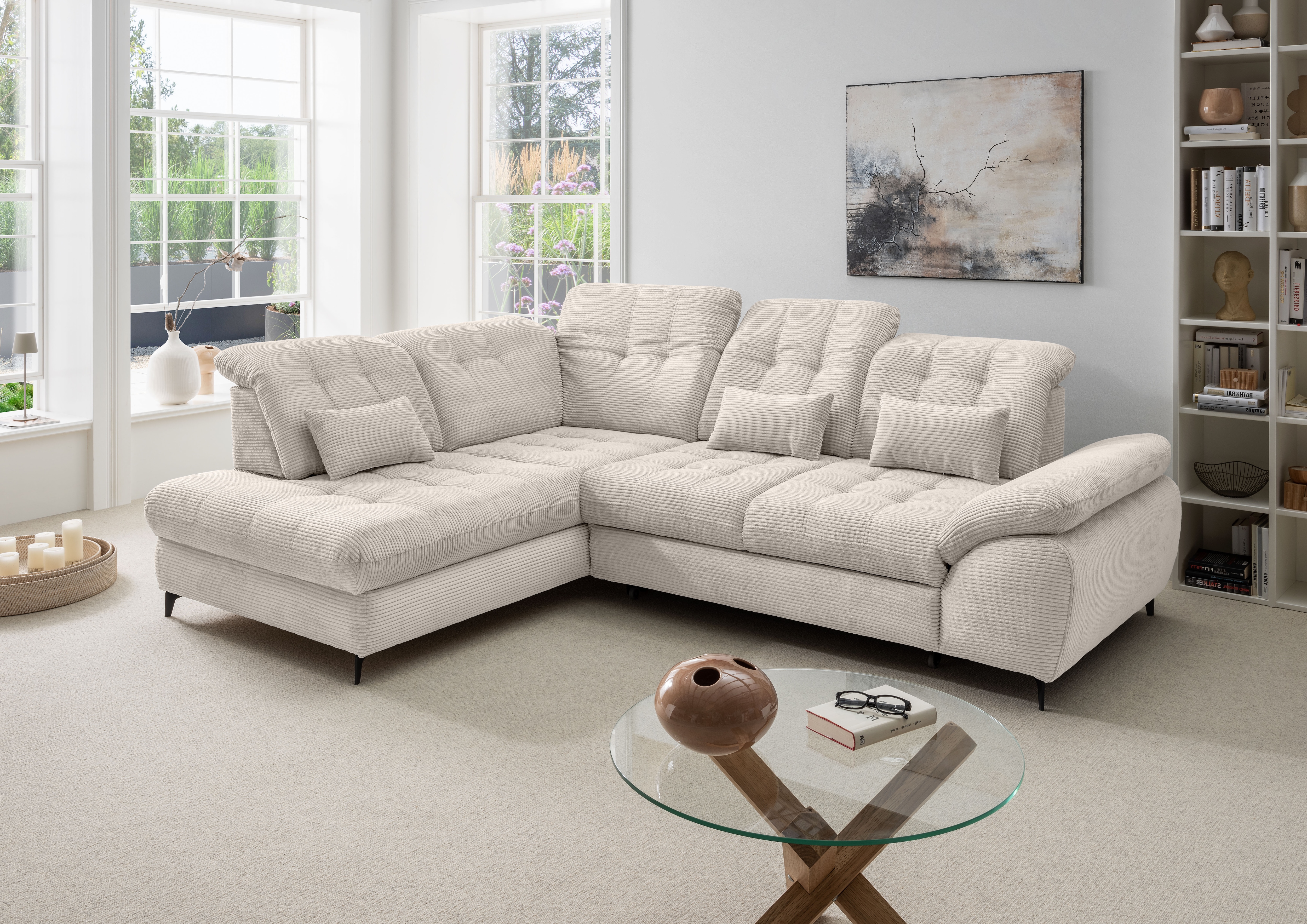 OTTO home Ecksofa "Delphino modern & bequem, Multifunktionen: Bettfunktion, 288cm" zwei verschiedene Fußfarben wählbar