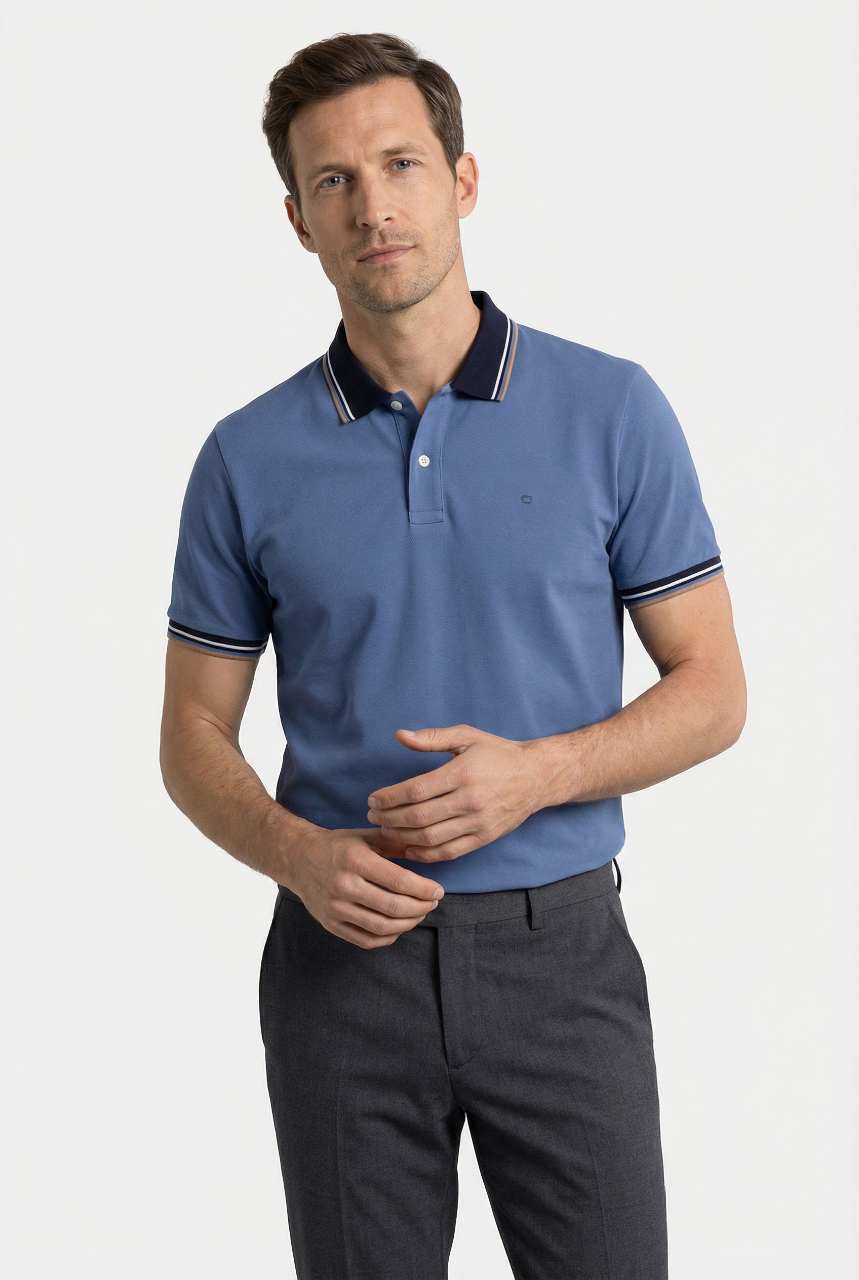 OLYMP Poloshirt "Casual" farbliche Kontrast-Details