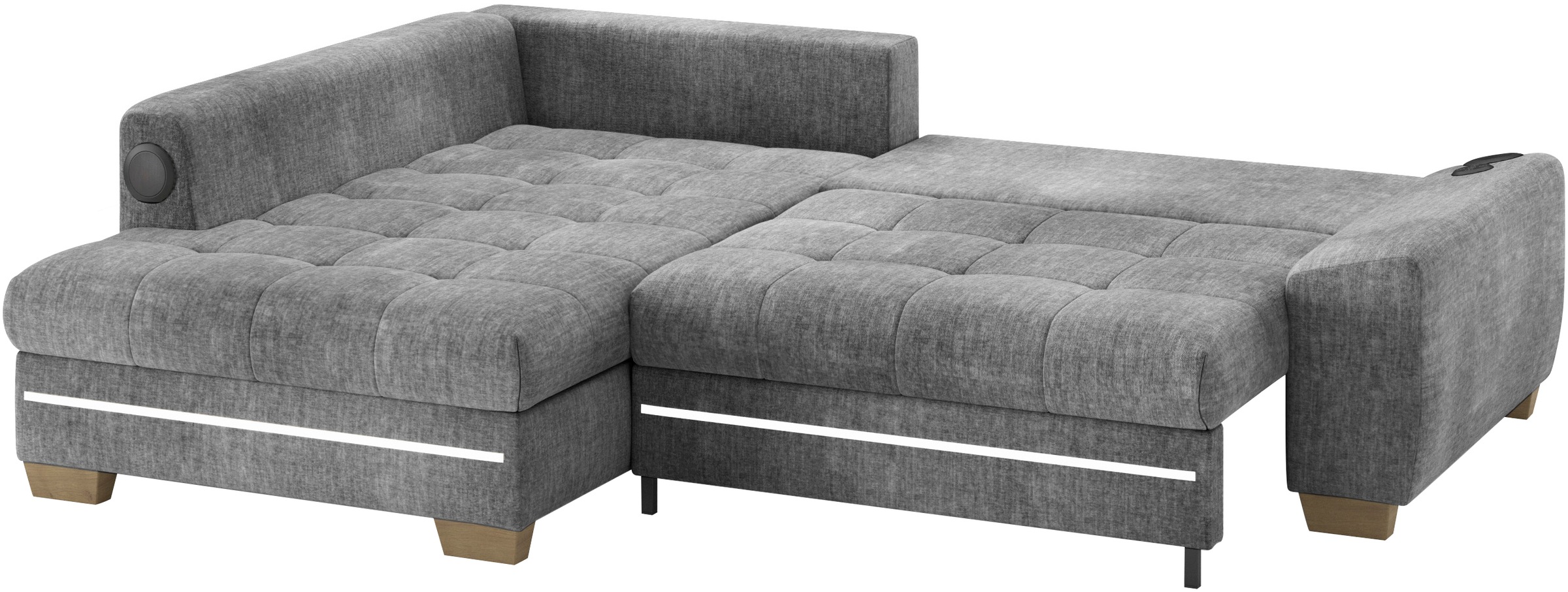 Mr. Couch Ecksofa »Nikita II, L-Form«, RGB-LED, Bluetooth-Soundsystem, wahlweise mit Bett, Bettkasten