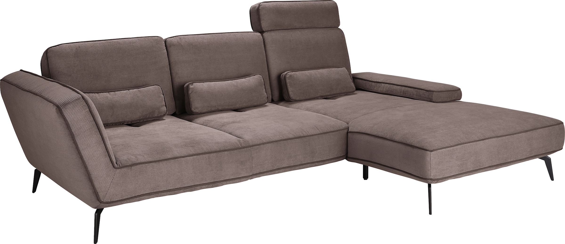 set one by Musterring Ecksofa »SO 4500, Füße schwarz matt, inkl Schwenkrückenfunktion, Cord, L-Form«, wahlweise mit Kopfstütze/Armteilverstellung/Rückenneigung