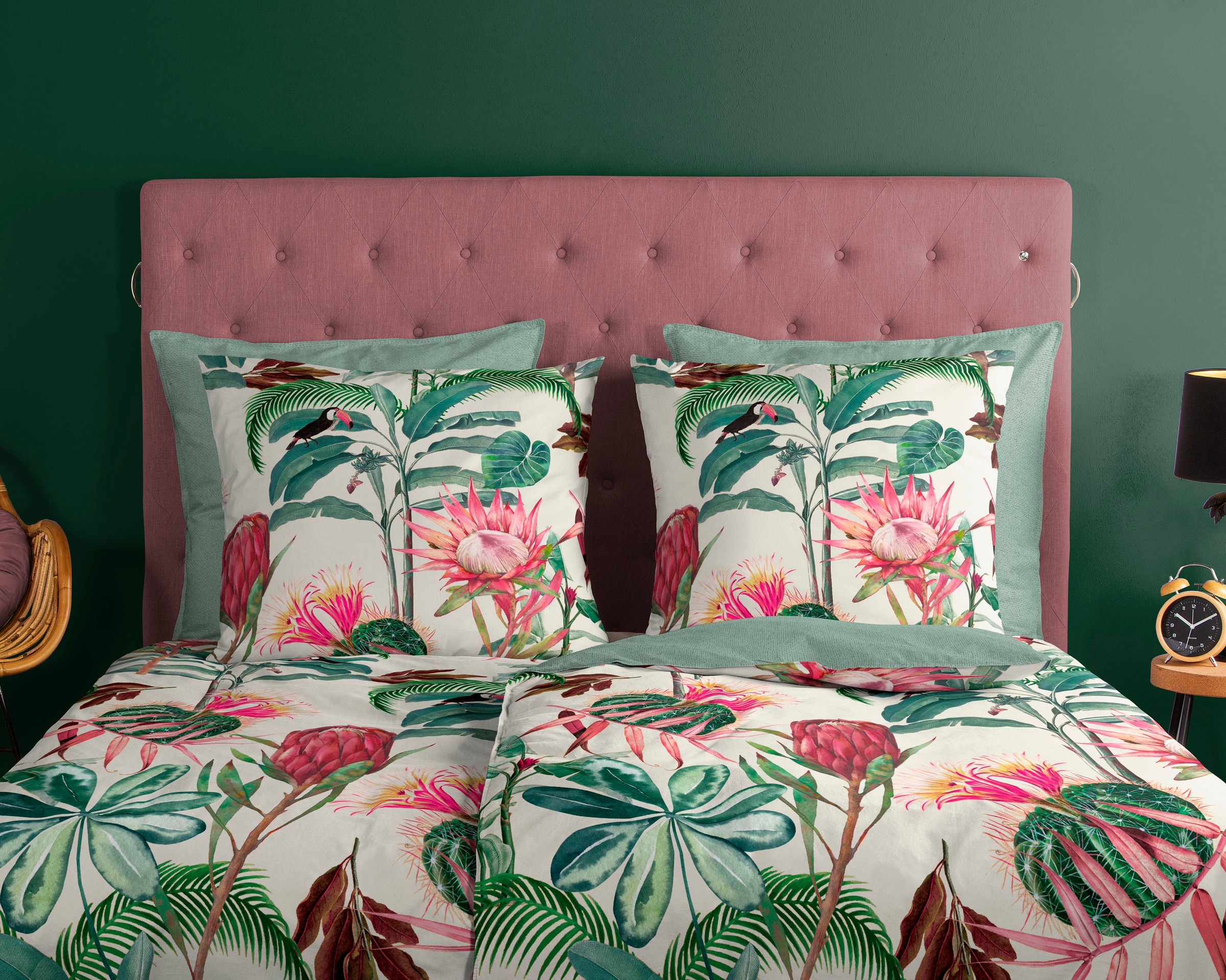 good morning Wendebettwäsche »Coco«, 100% Baumwolle, 135x200, 2 Teilig, Reißverschluss, Wendeoptik, Palme