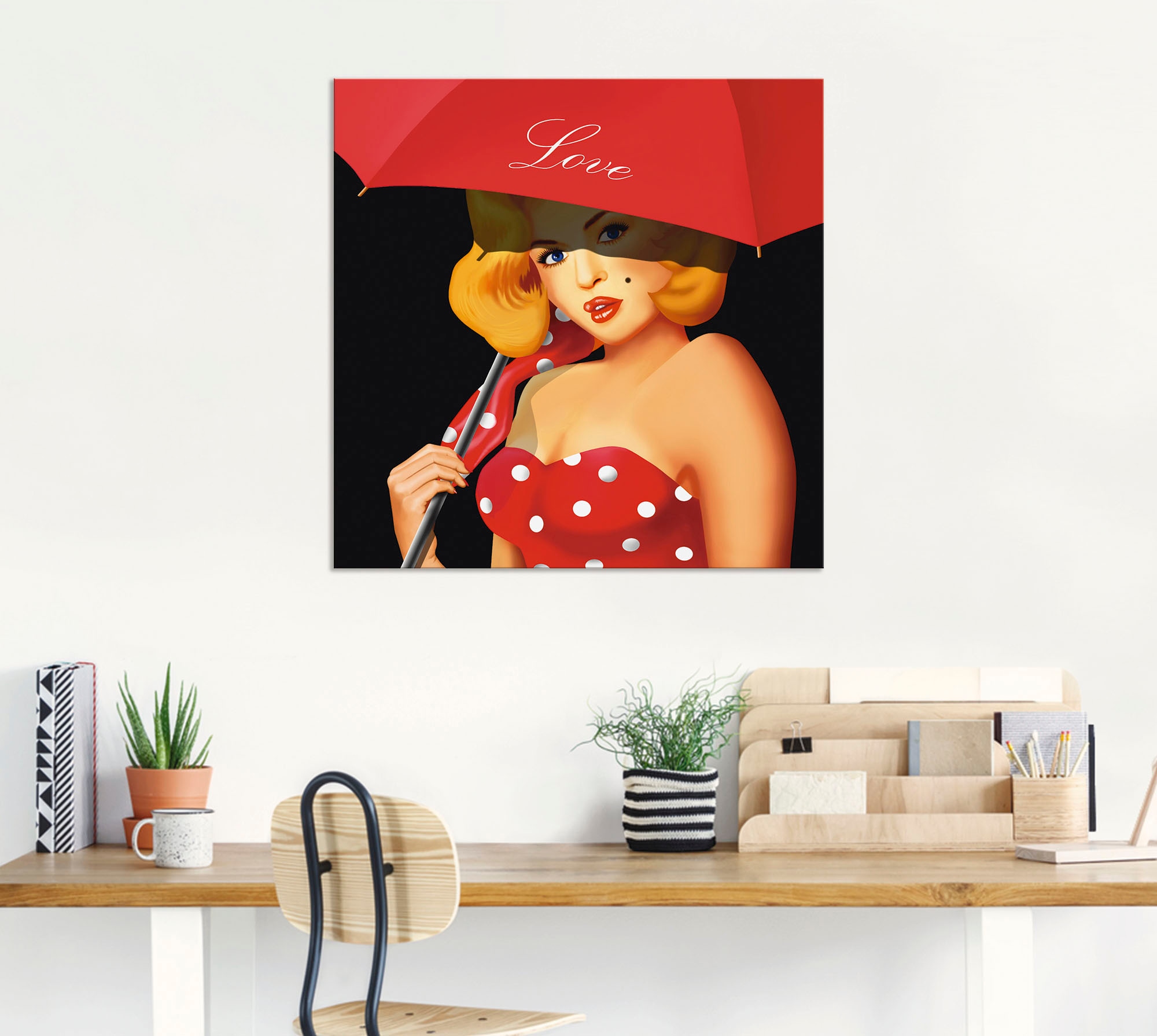 Artland Wandbild "Pin-Up Girl unter rotem Regenschirm", Frau, (1 St.), als günstig online kaufen