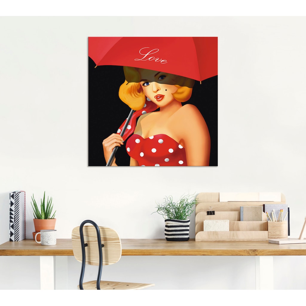 Artland Wandbild »Pin-Up Girl unter rotem Regenschirm«, Frau, (1 St.)