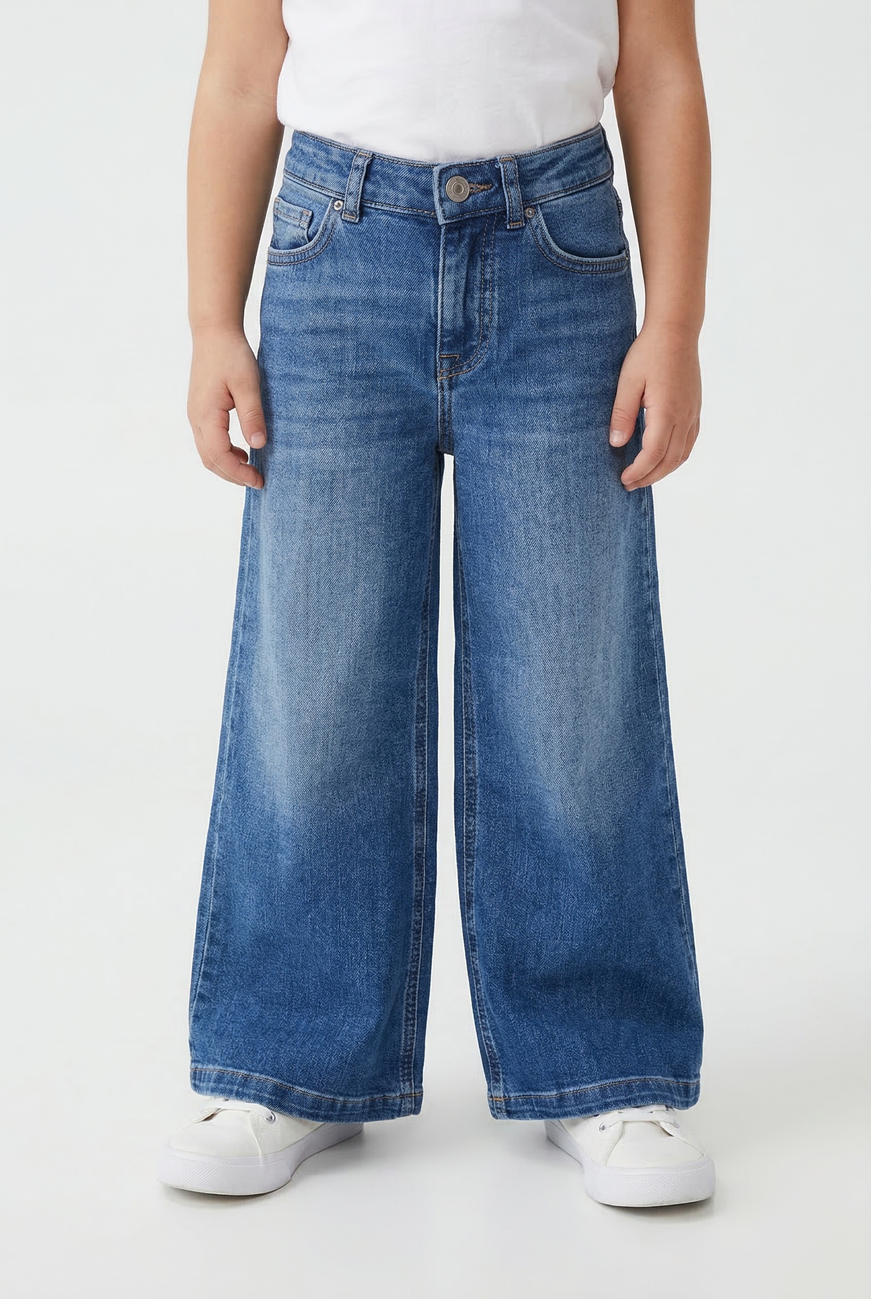 "Relax-fit-Jeans KIDS ONLY ""KOGCALIFORNIA MW WIDE FLARED REA NOOS"", Mädchen, Gr. 164, N-Gr, blau (schwarz medium blau denim), Denim/Jeans