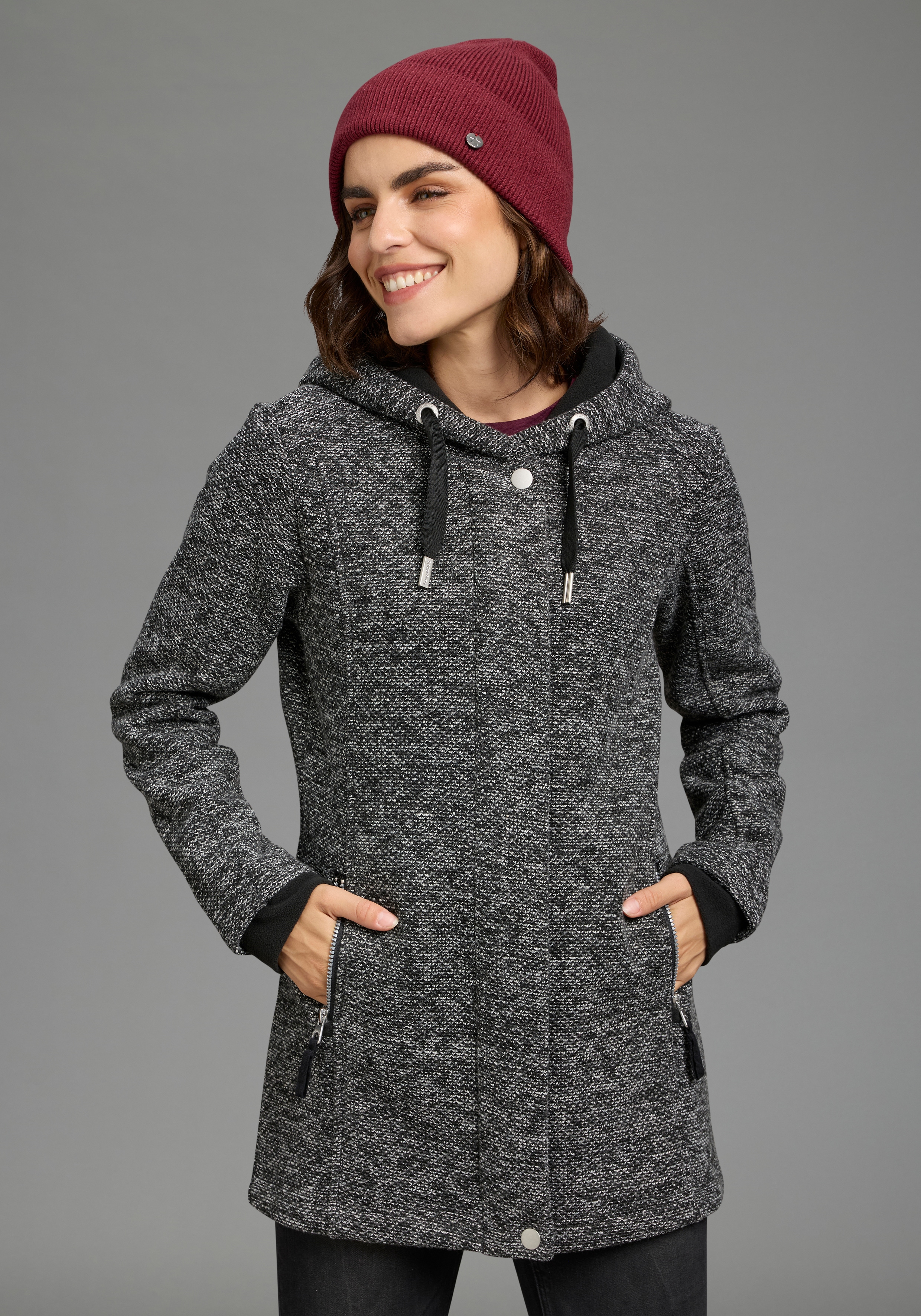 KangaROOS Strickfleecejacke mit Kapuze Strick Fleece Jacke außen Strick innen Fleece Übergangsjacke