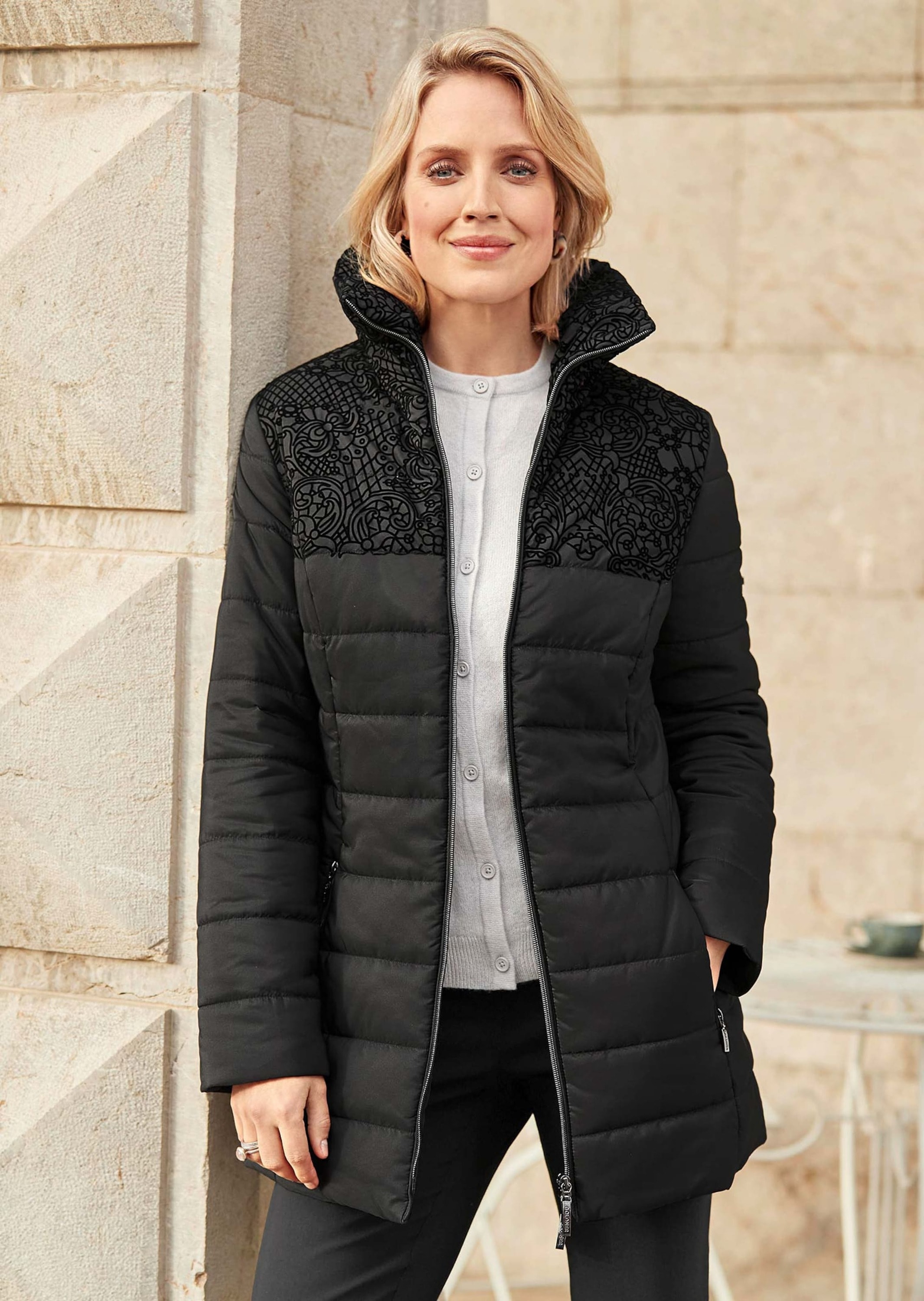 GOLDNER Steppjacke »Steppjacke mit hübschem Flock-Druck«