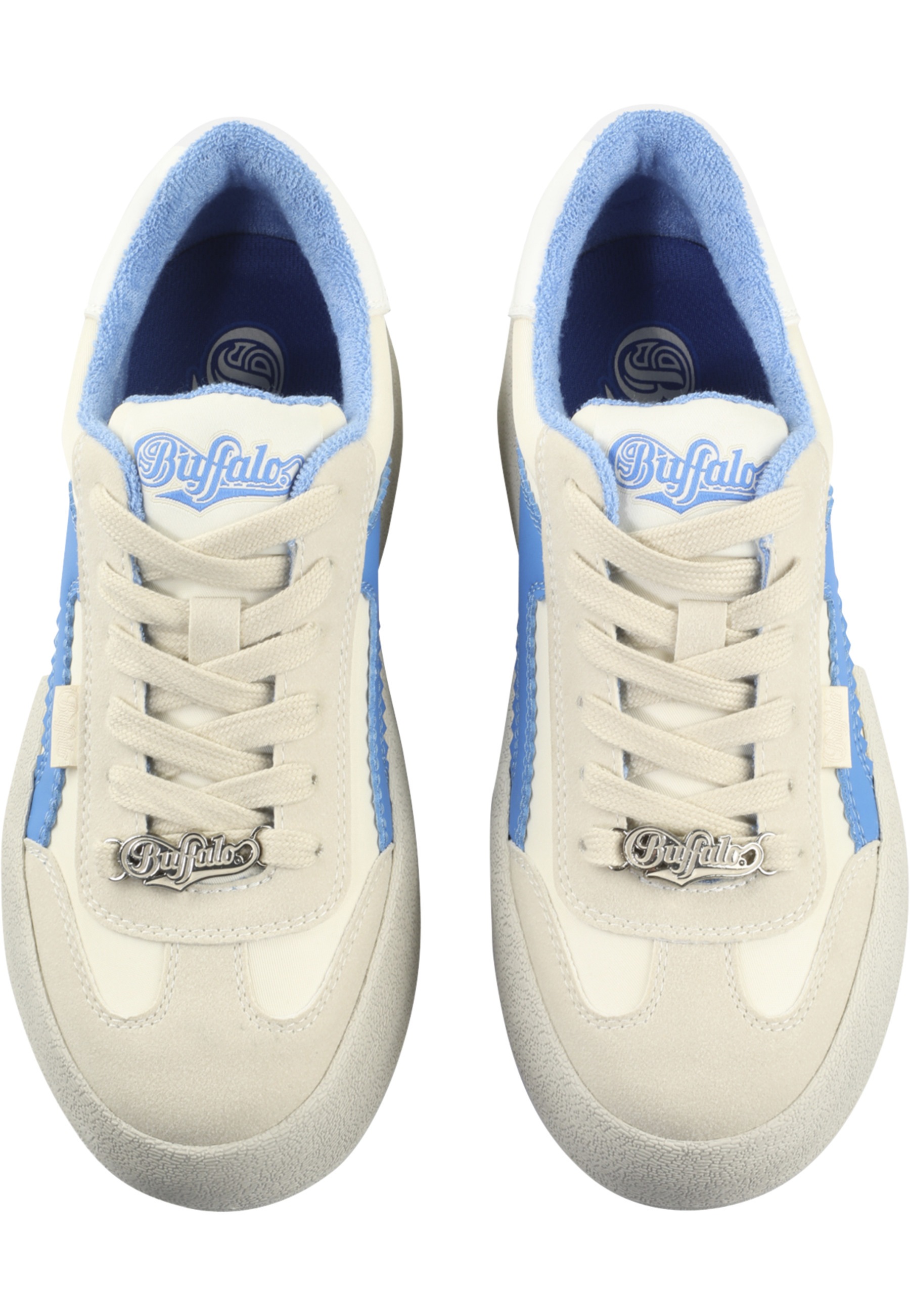 Sneaker BUFFALO "Buffalo Sneaker Lederimitat", Damen, Gr. 39, weiß (weiß, blau), Lederimitat, Schuhe Sneaker