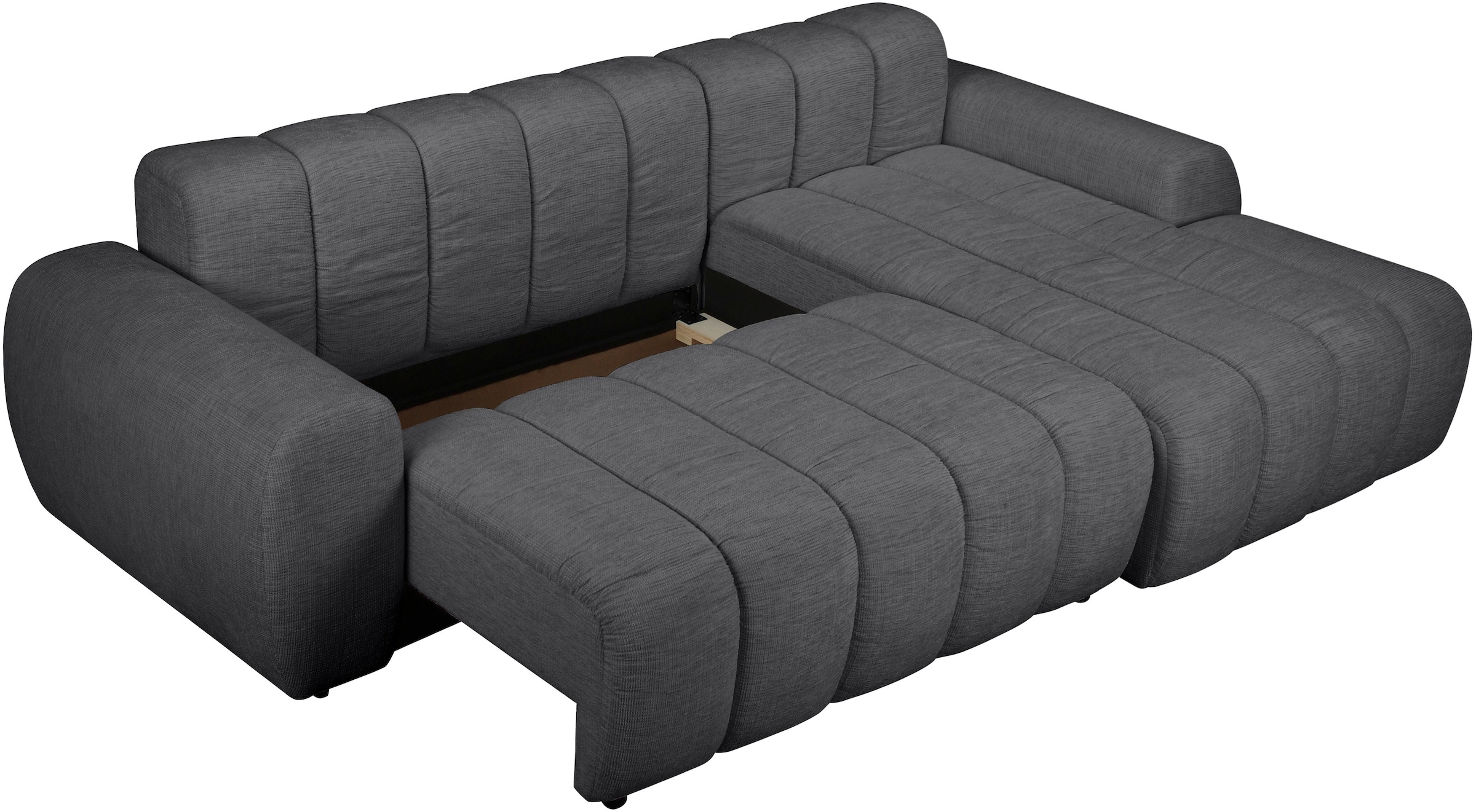 OTTO home Ecksofa »LAURRENT Feinstruktur L-Form, 246 cm« Schlaffunktion (123/191cm), Bettkasten, Taschenfederkern und Topper