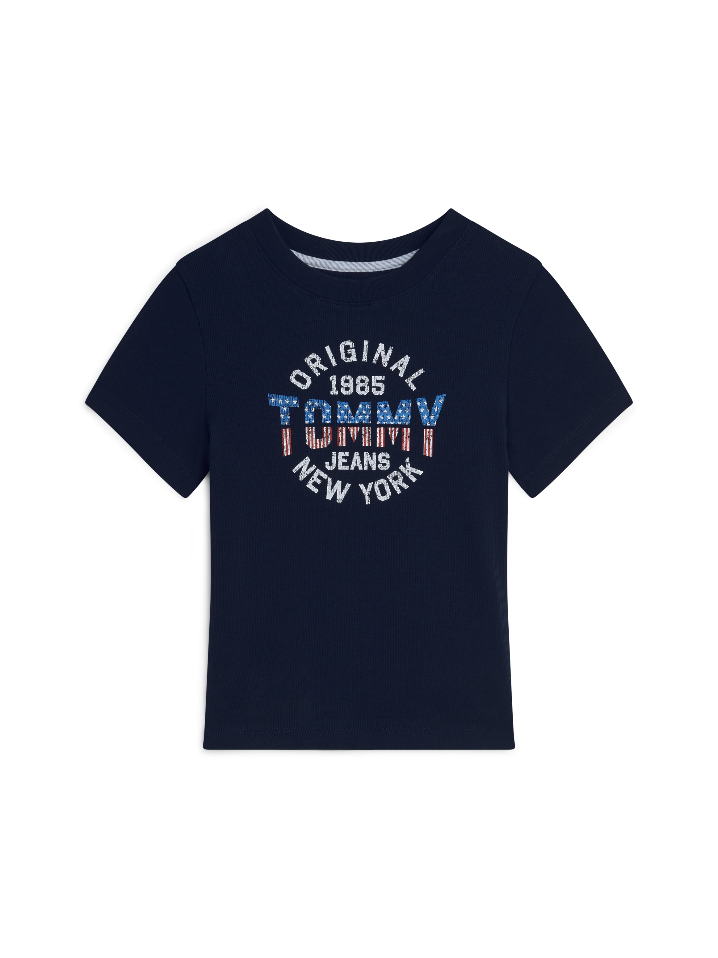 Tommy Jeans Kurzarmshirt »TJW SLIM SH TOMMY NY RIB TEE« Baumwollmischung, slim fit, in gerippter Struktur
