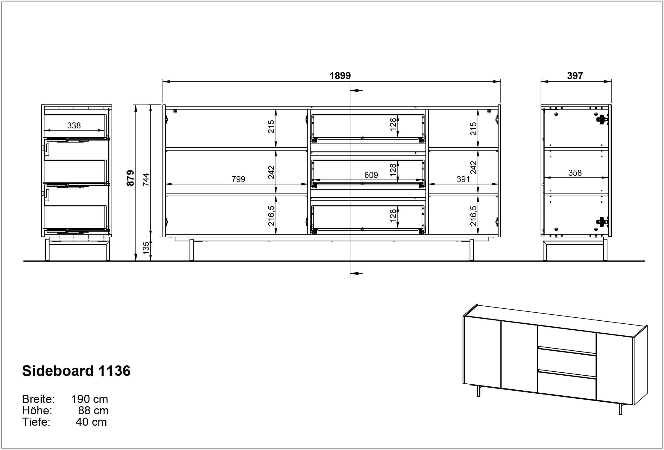 GERMANIA Sideboard »Cantoria«, Soft close-Funktion bei Türen und Schubladen, griffloses Design