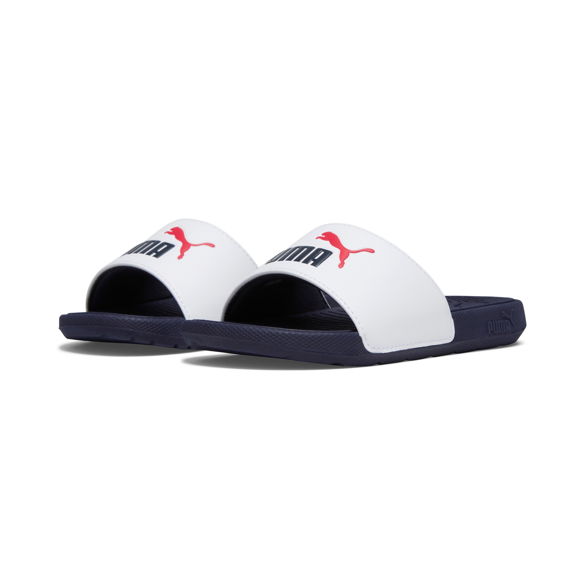 Badesandale PUMA "COOL CAT 2.0 PS", Mädchen, Gr. 33, puma weiß, puma navy, for all time rot, Synthetik, Schuhe, mit gepolstertem Riemen, weich gepolstertes Fußbett, ohne Verschluss