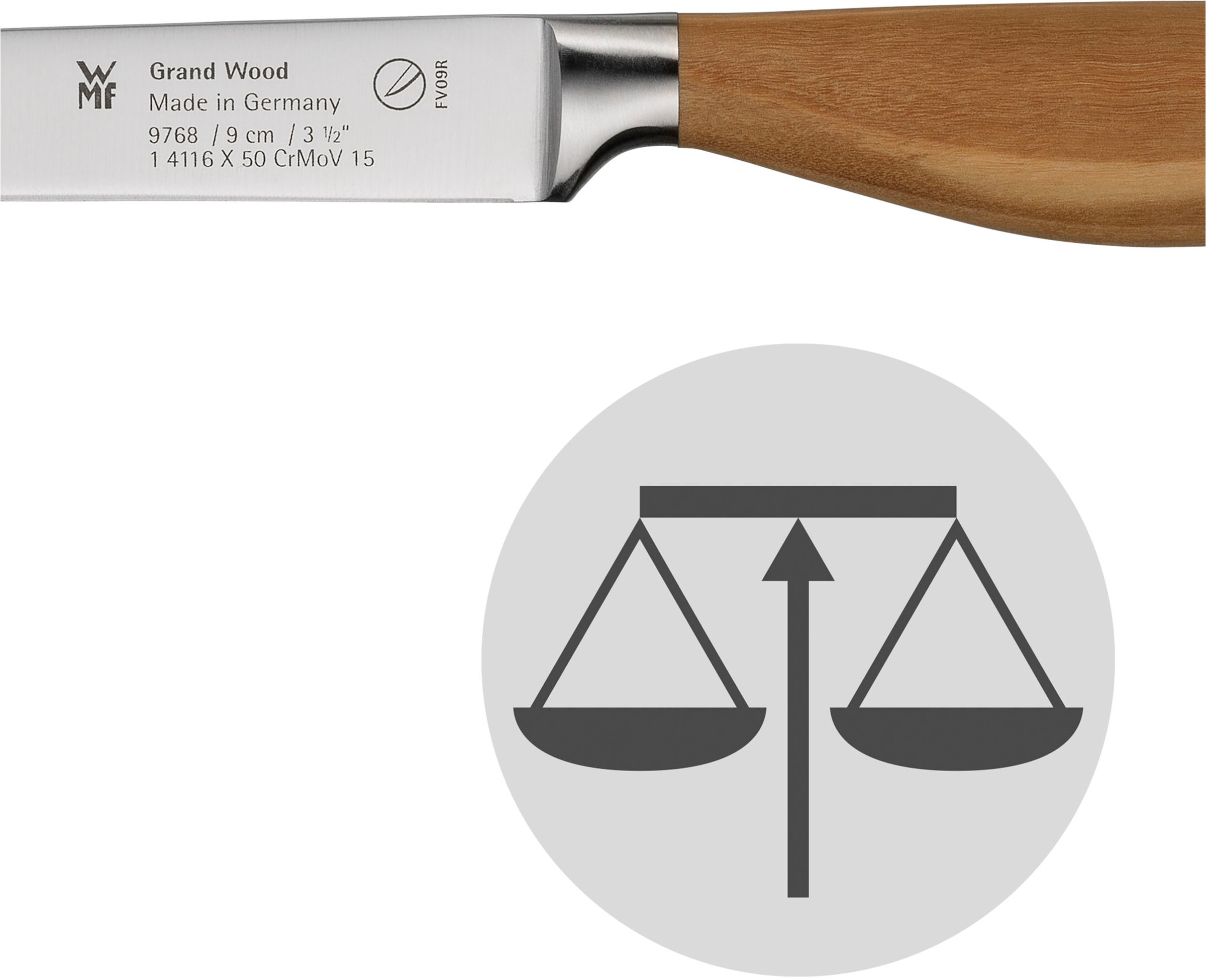 WMF Gemüsemesser »Grand Wood«, (1 tlg.), 9 cm, Olivenholzgriff, handgeschmiedeter Spezialklingenstahl