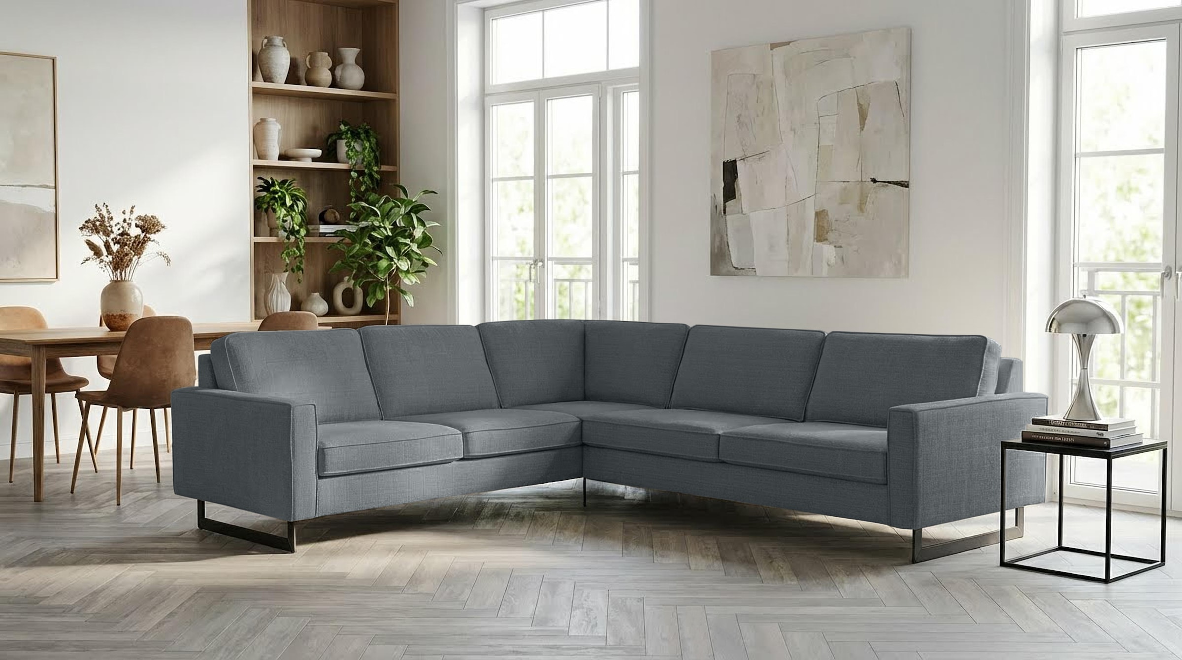 Home affaire Ecksofa »Pinto, XXL, 250/290 cm, langer Schenkel, Ottomane« Cord, Chenille, Lederoptik, mit Keder, Metallfüße, Wellenunterfederung