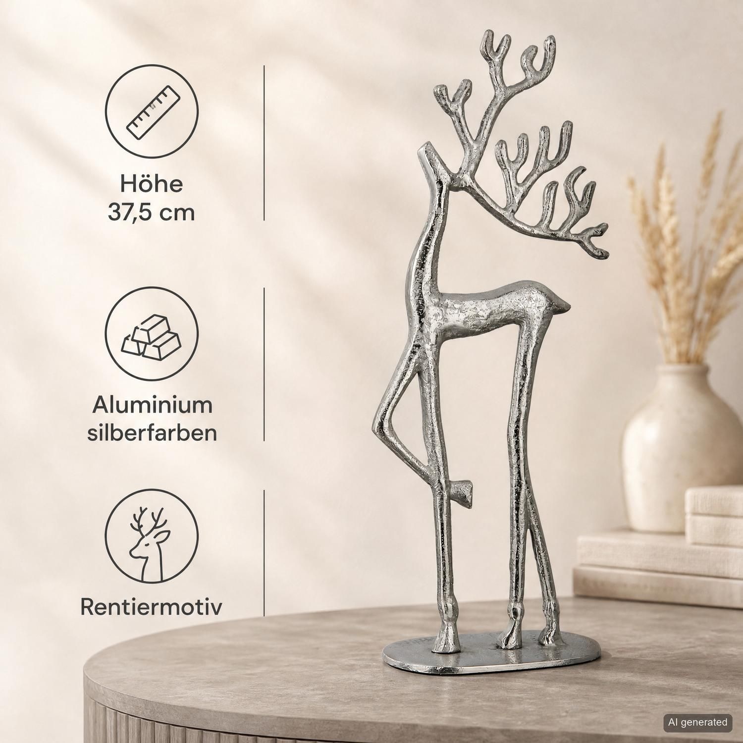 Casablanca by Gilde Skulptur »Figur Nordy silberfarben« Rentier Dekofigur Weihnachten Winter Geweih Tischdekoration
