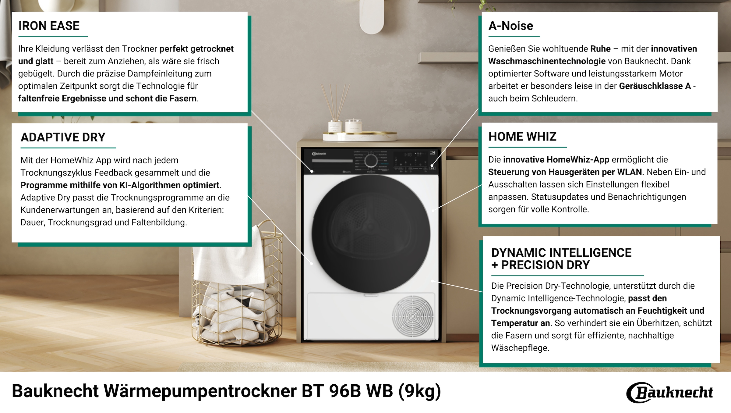 BAUKNECHT Wärmepumpentrockner »BT 96B WB« HomeWhiz App