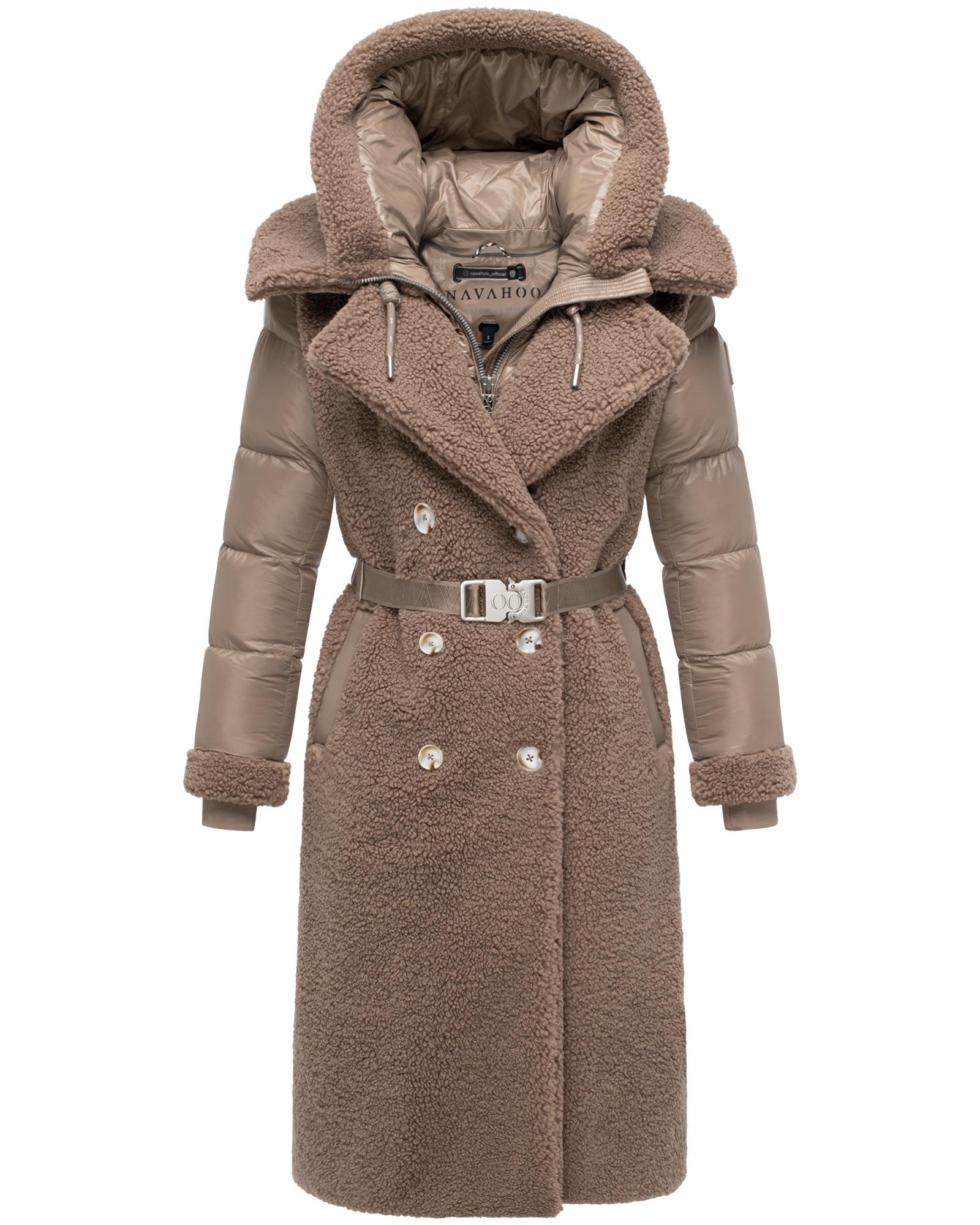Navahoo Wintermantel »Kuscheltraum 14«, Modischer Damen Plüschmantel aus angesagtem Materialmix