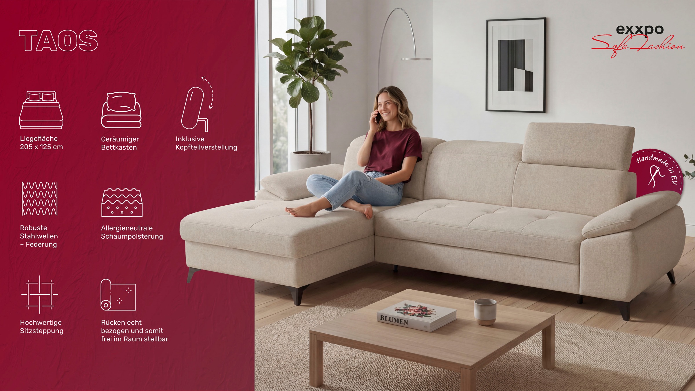 exxpo - sofa fashion Ecksofa inkl. Bettfunktion und Bettkasten,toller Sitzkomfort, Steppung im Sitz